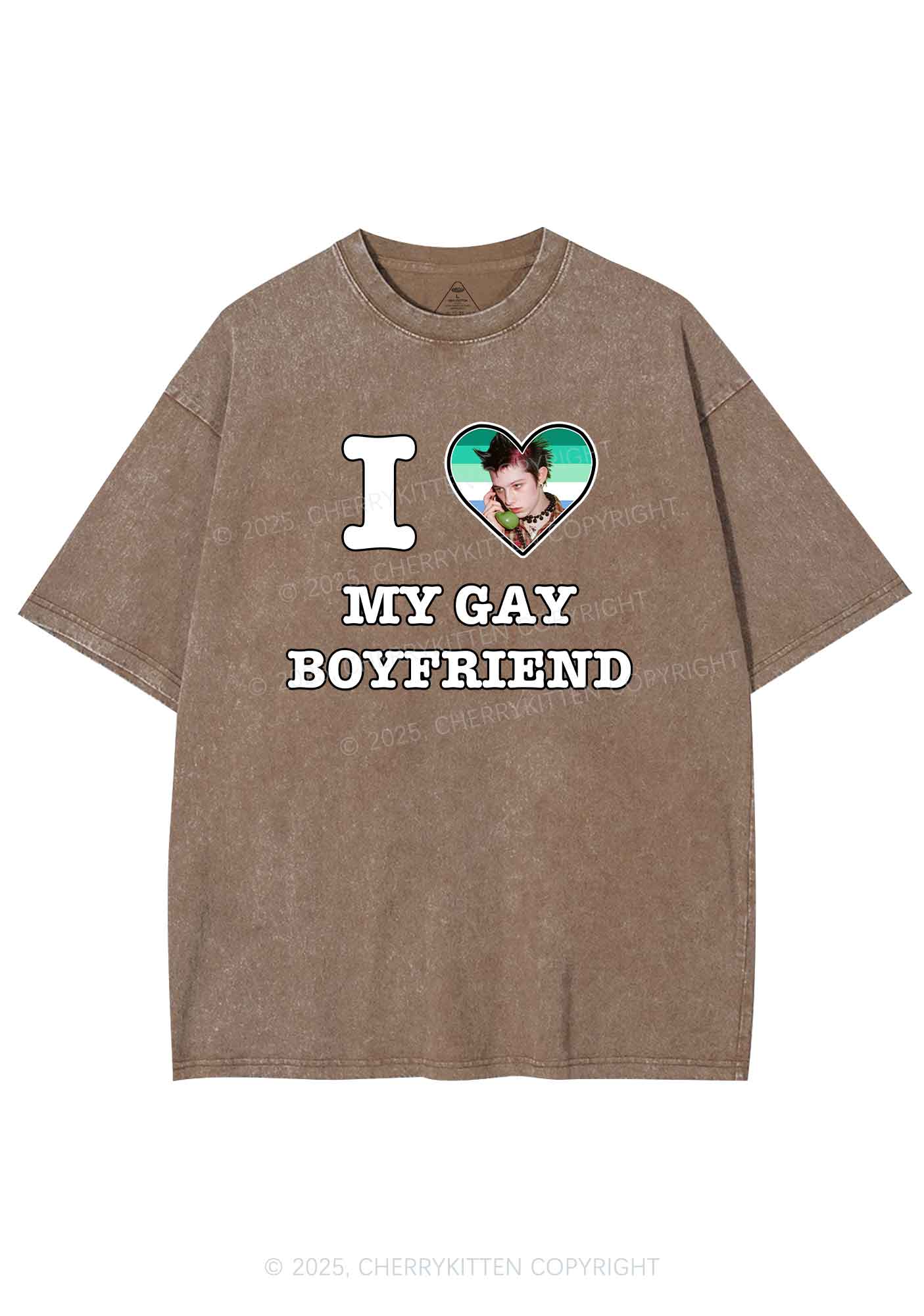 Custom My Gay BF Pride Y2K Shirts Washed Tee Cherrykitten
