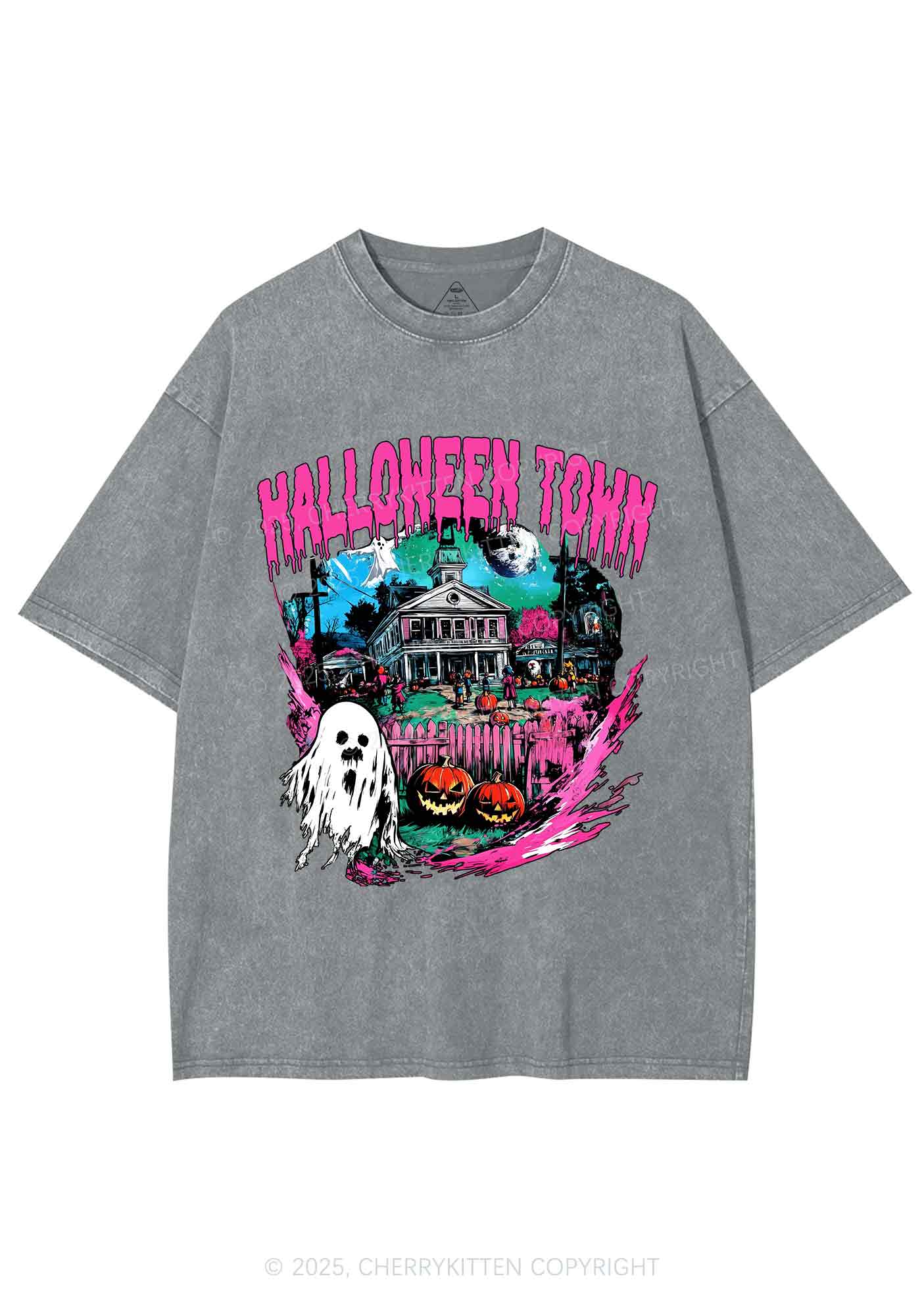 Halloween Ghost Town Y2K Shirts Washed Tee Cherrykitten
