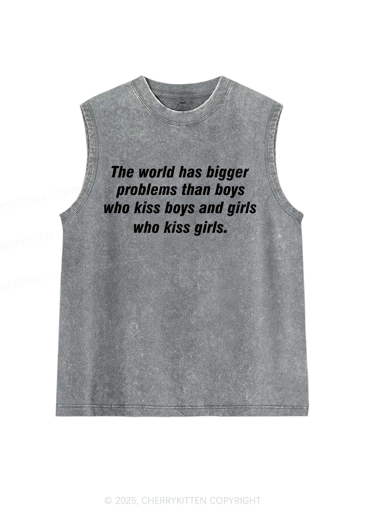 Who Kiss Girls Pride Y2K Washed Muscle Tank Cherrykitten