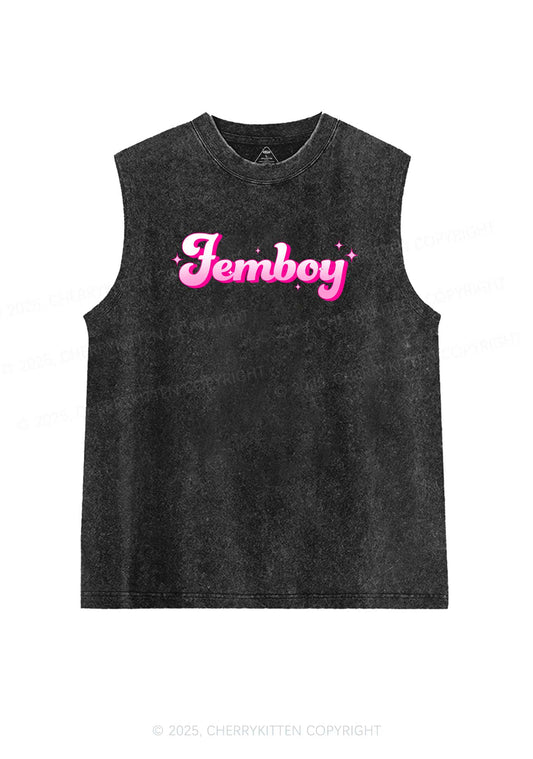 Femboy Pride Y2K Washed Muscle Tank Cherrykitten