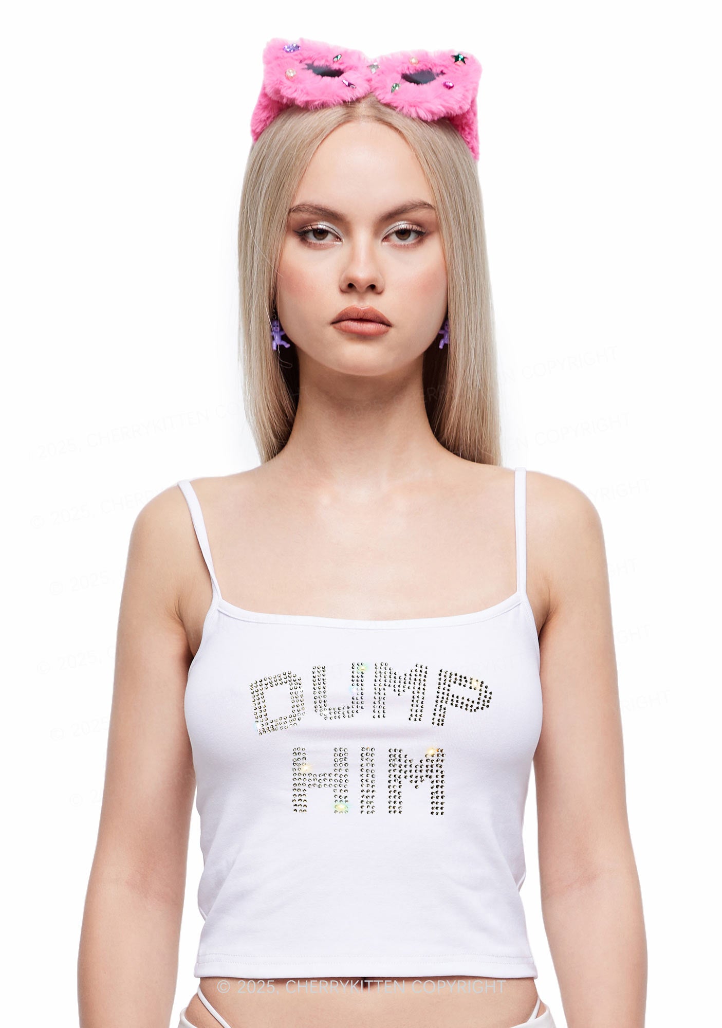 Rhinestone Dump Him Y2K Spaghetti Strap Cami Cherrykitten