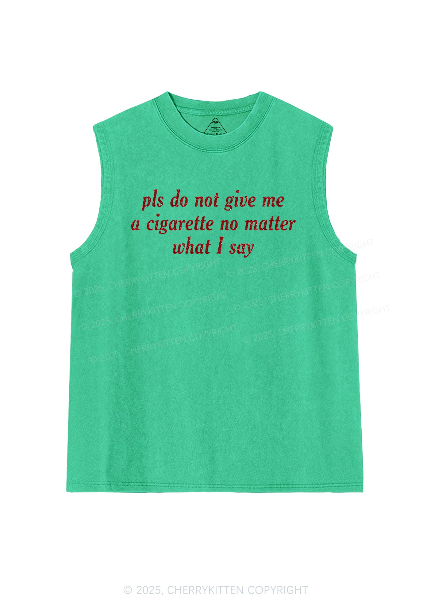 Glitter Pls Dont Give Me Cigarette Y2K Washed Muscle Tank Cherrykitten