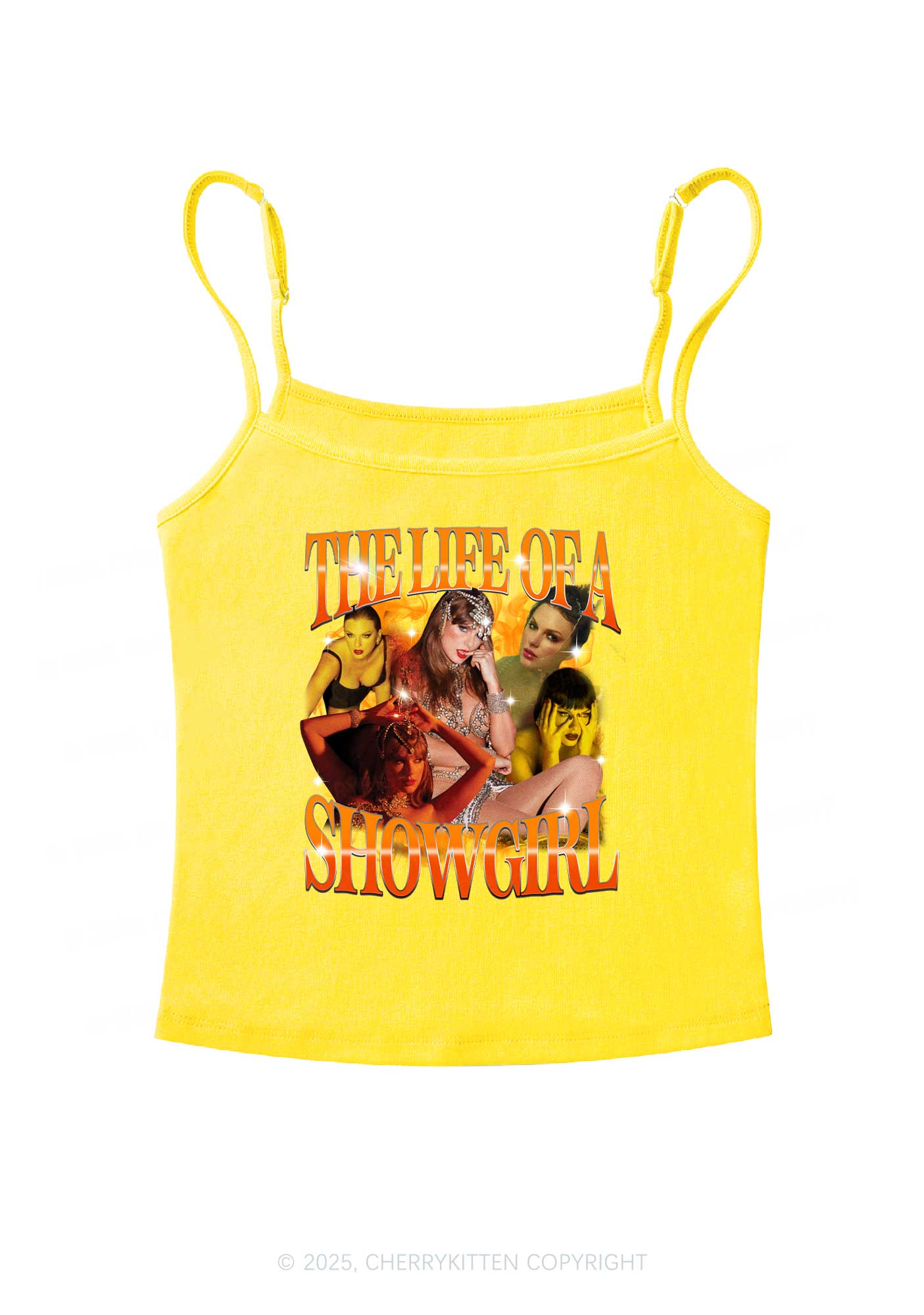 Orange Shiny Show TS Y2K Spaghetti Strap Cami Cherrykitten