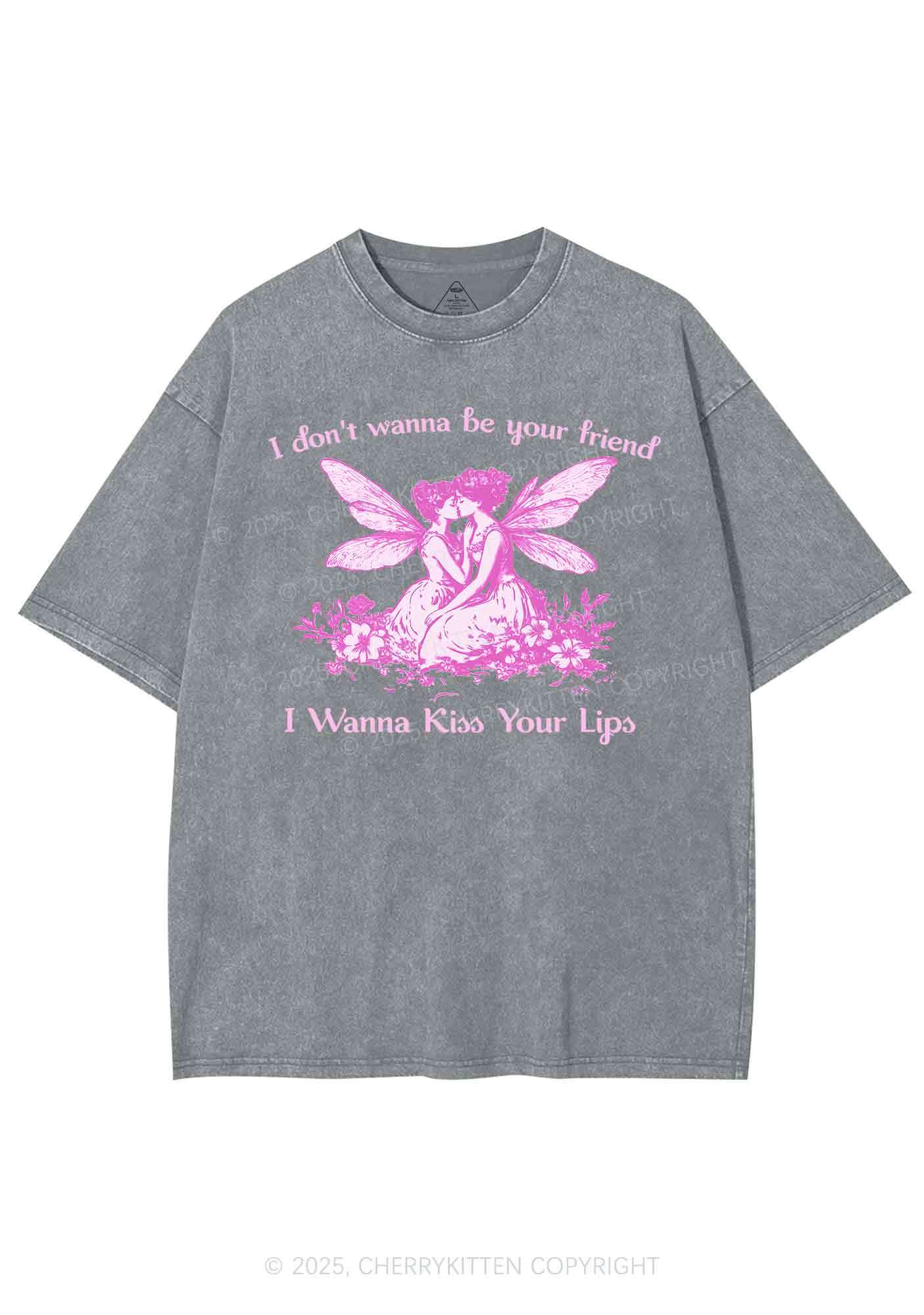 I Wanna Kiss Your Lips Pride Y2K Shirts Washed Tee Cherrykitten
