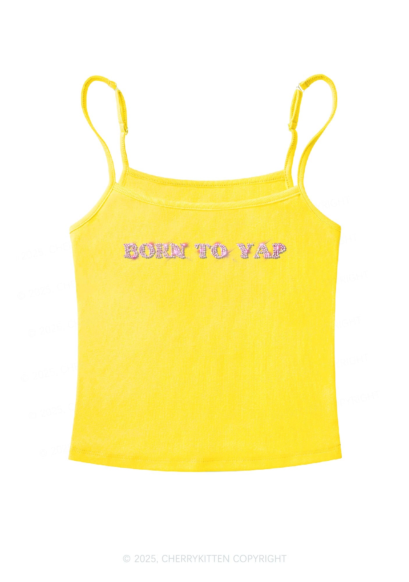 Rhinestone Born To Yap Y2K Spaghetti Strap Cami Cherrykitten