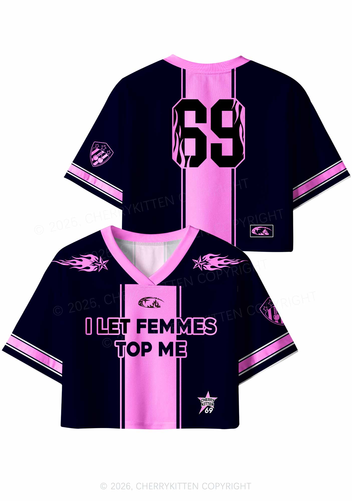Pink Flame Star Femmes Top Me Pride Y2K Crop Sport Jersey Shirts Cherrykitten