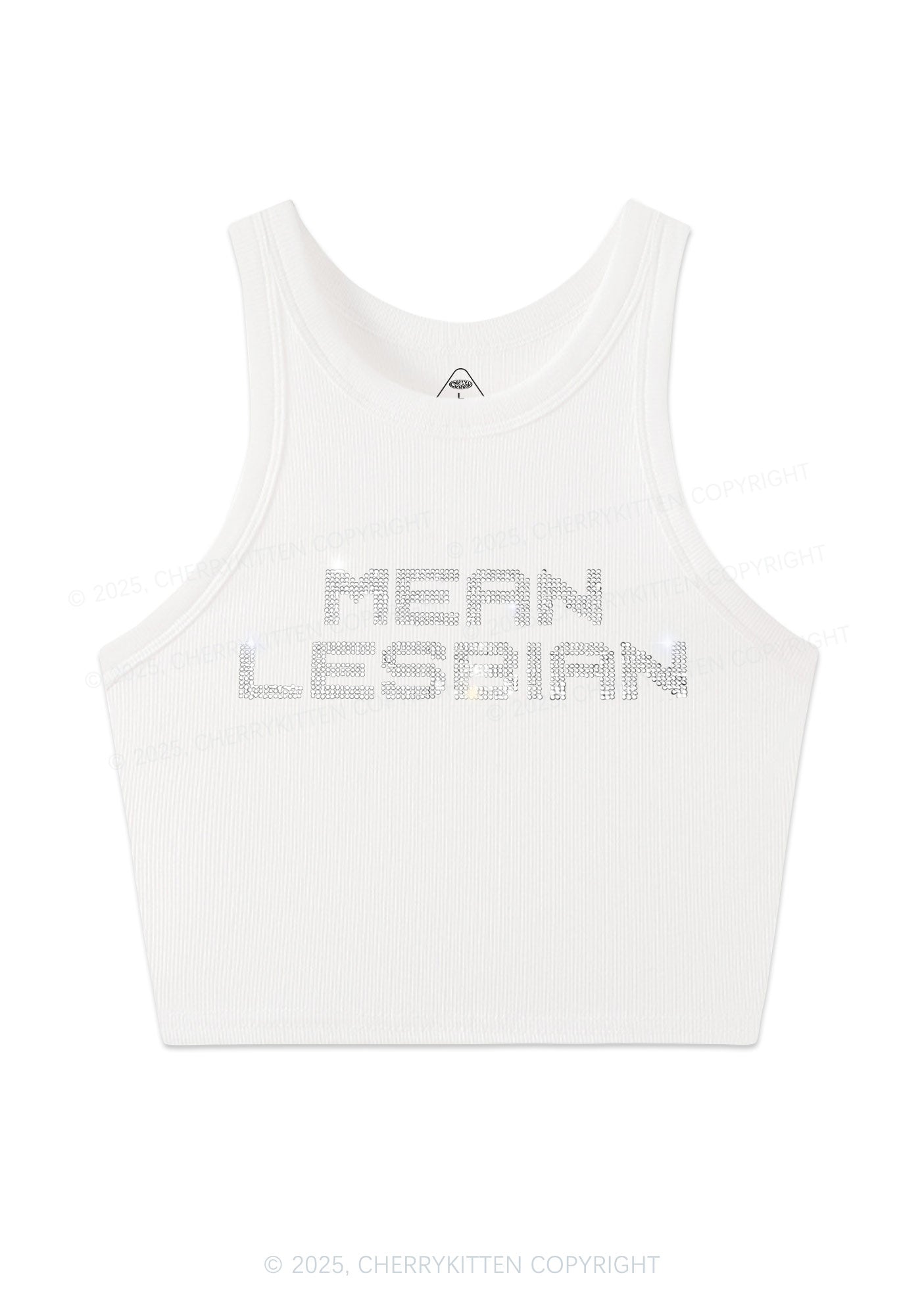 Rhinestone Mean Lesbian Pride Y2K Crop Tank Top Cherrykitten