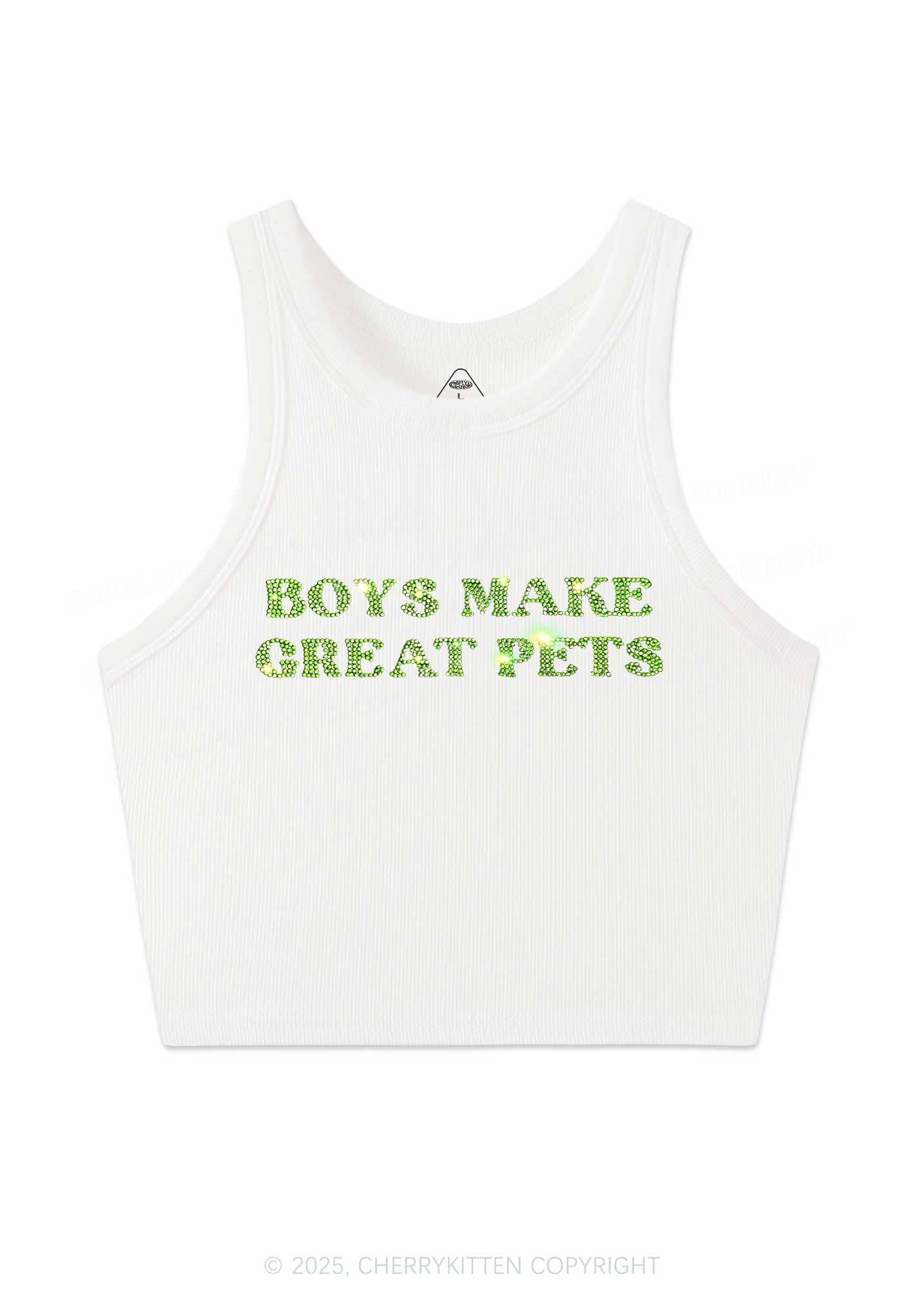 Rhinestone Boys Make Gr8 Pets Y2K Crop Tank Top Cherrykitten