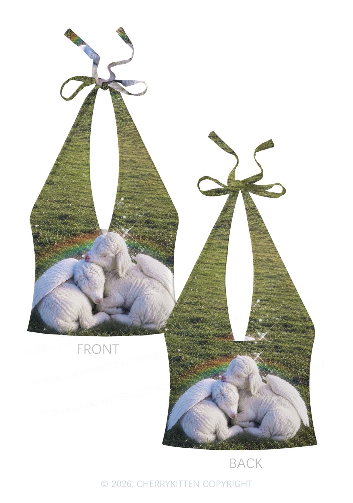 Angel Wings Baby Lambs Y2K Print Halter Deep V Neck Cami Cherrykitten