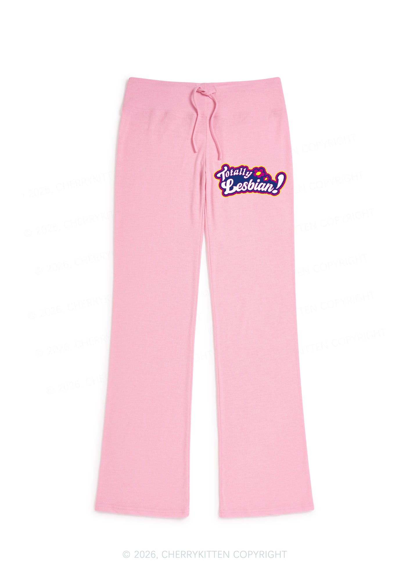 Totally Lesbian Pride Y2K Low Rise Drawstring Flare Pants Cherrykitten