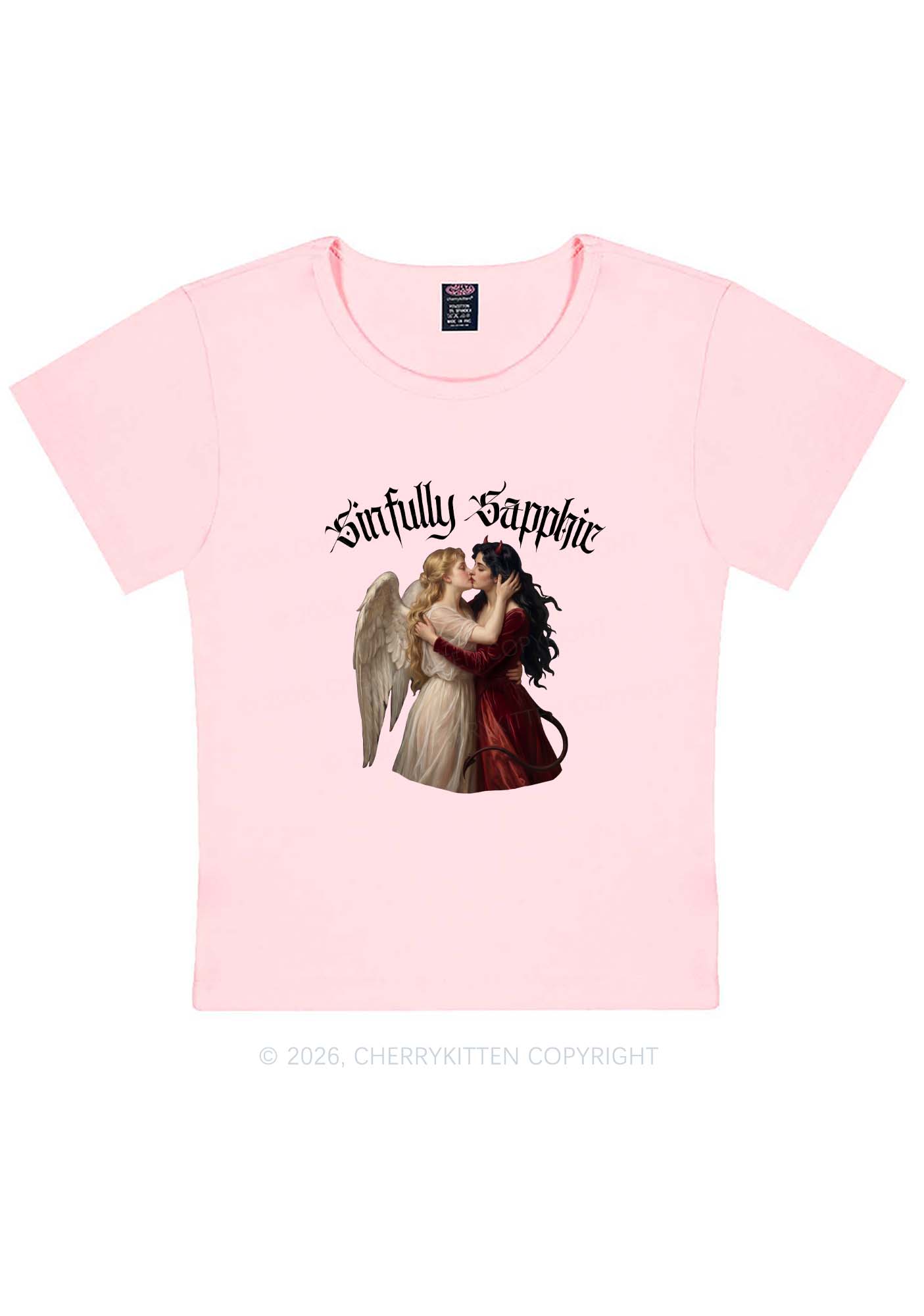 Sinfully Sapphic Pride Y2K Baby Tee Cherrykitten