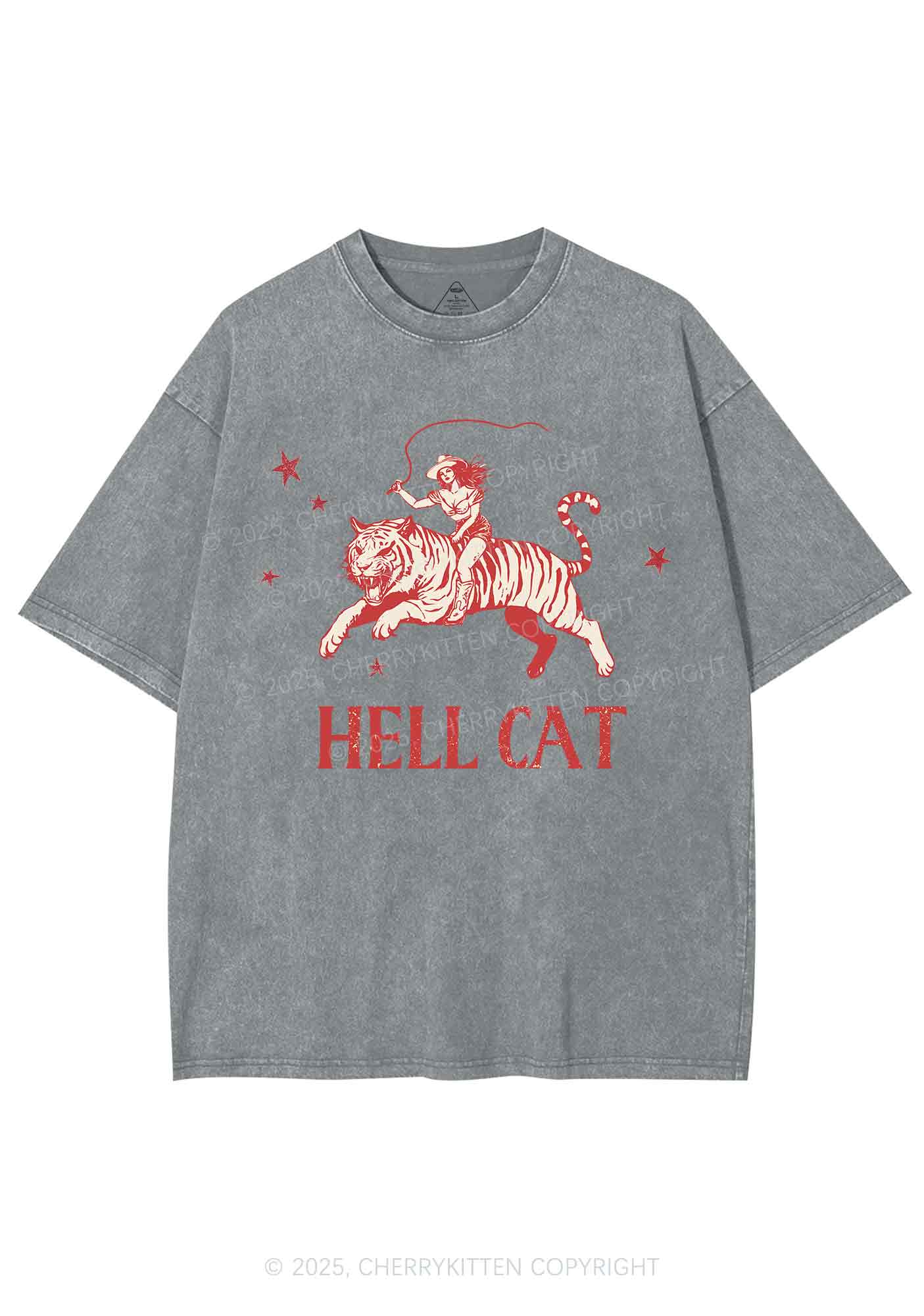Cowgirl Hell Cat Y2K Shirts Washed Tee Cherrykitten