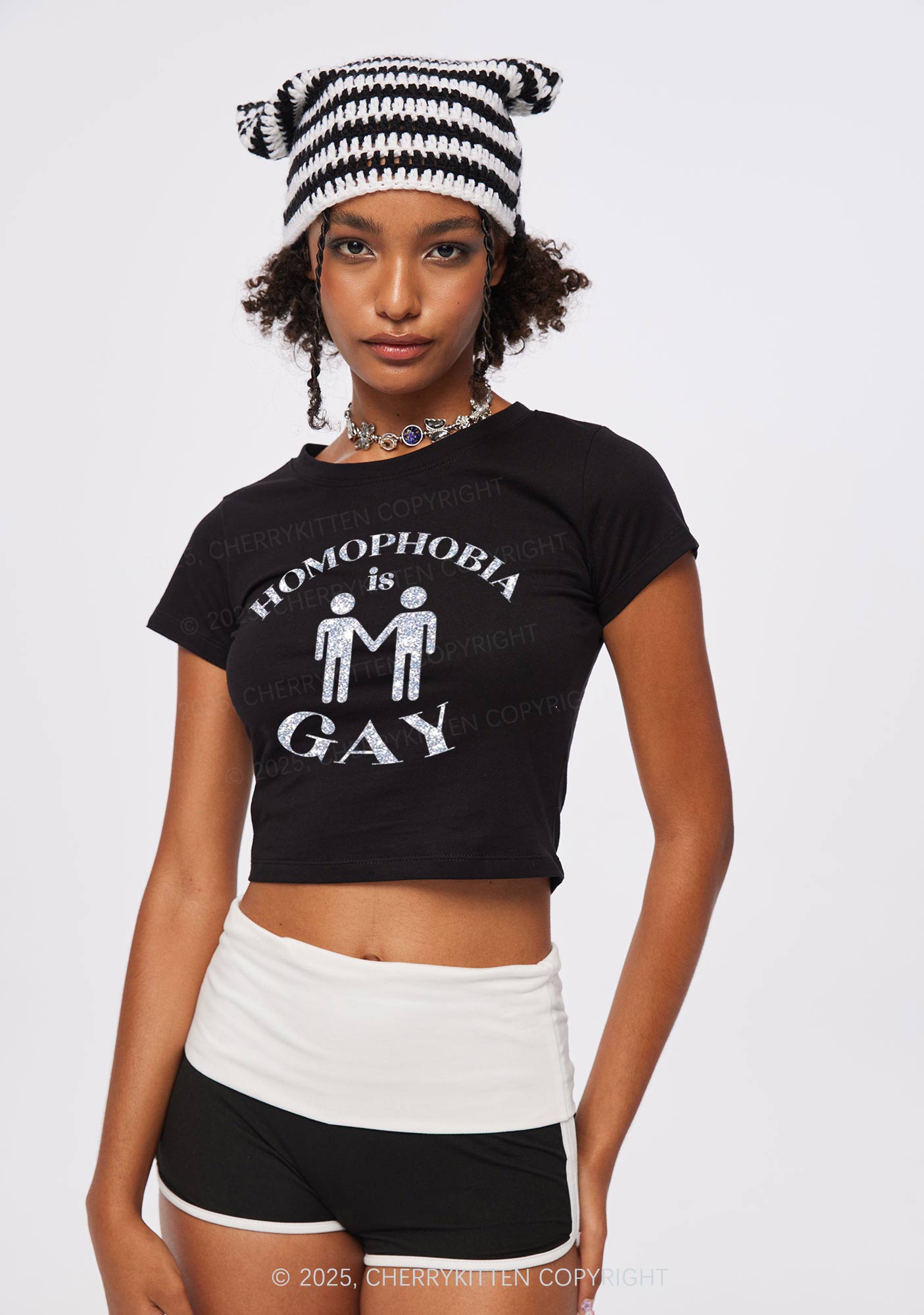 Glitter Homophobia Is Gay Pride Y2K Baby Tee Cherrykitten