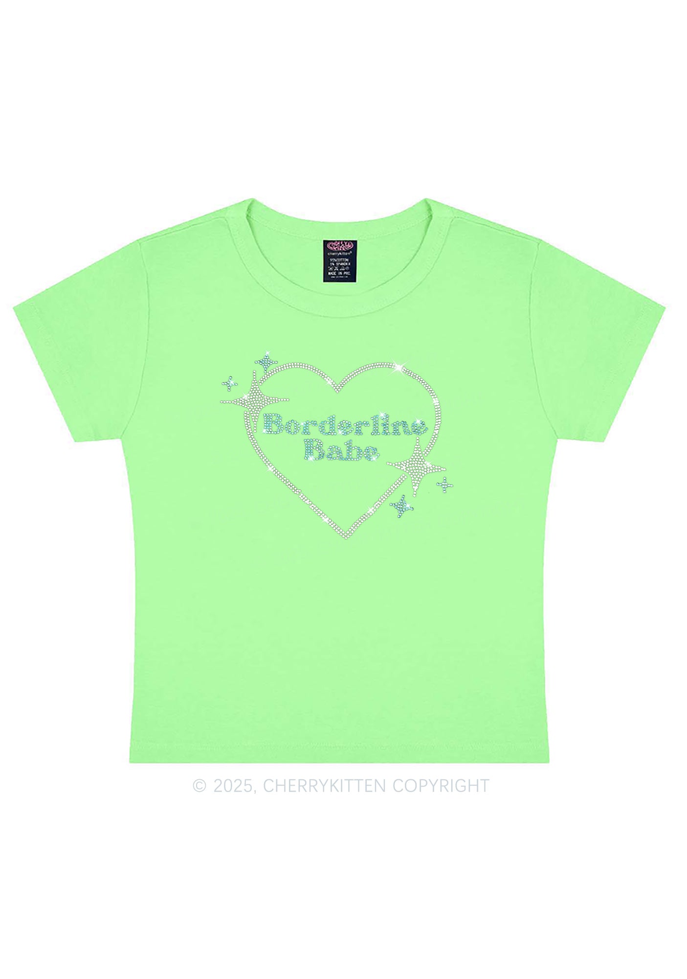 Rhinestone Borderline Personality Babe Y2K Baby Tee Cherrykitten