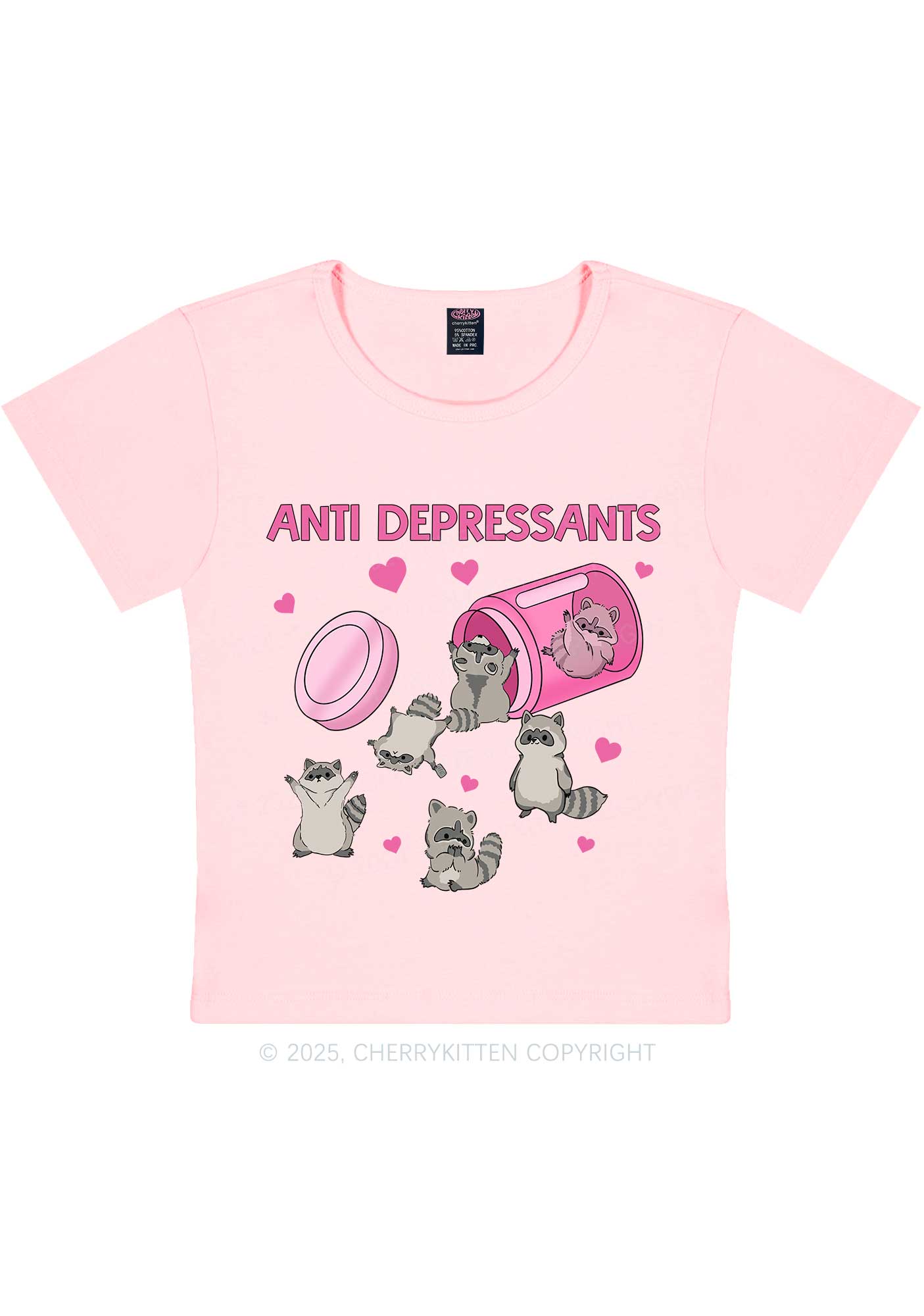 Anti Depressants Raccoon Y2K Baby Tee Cherrykitten