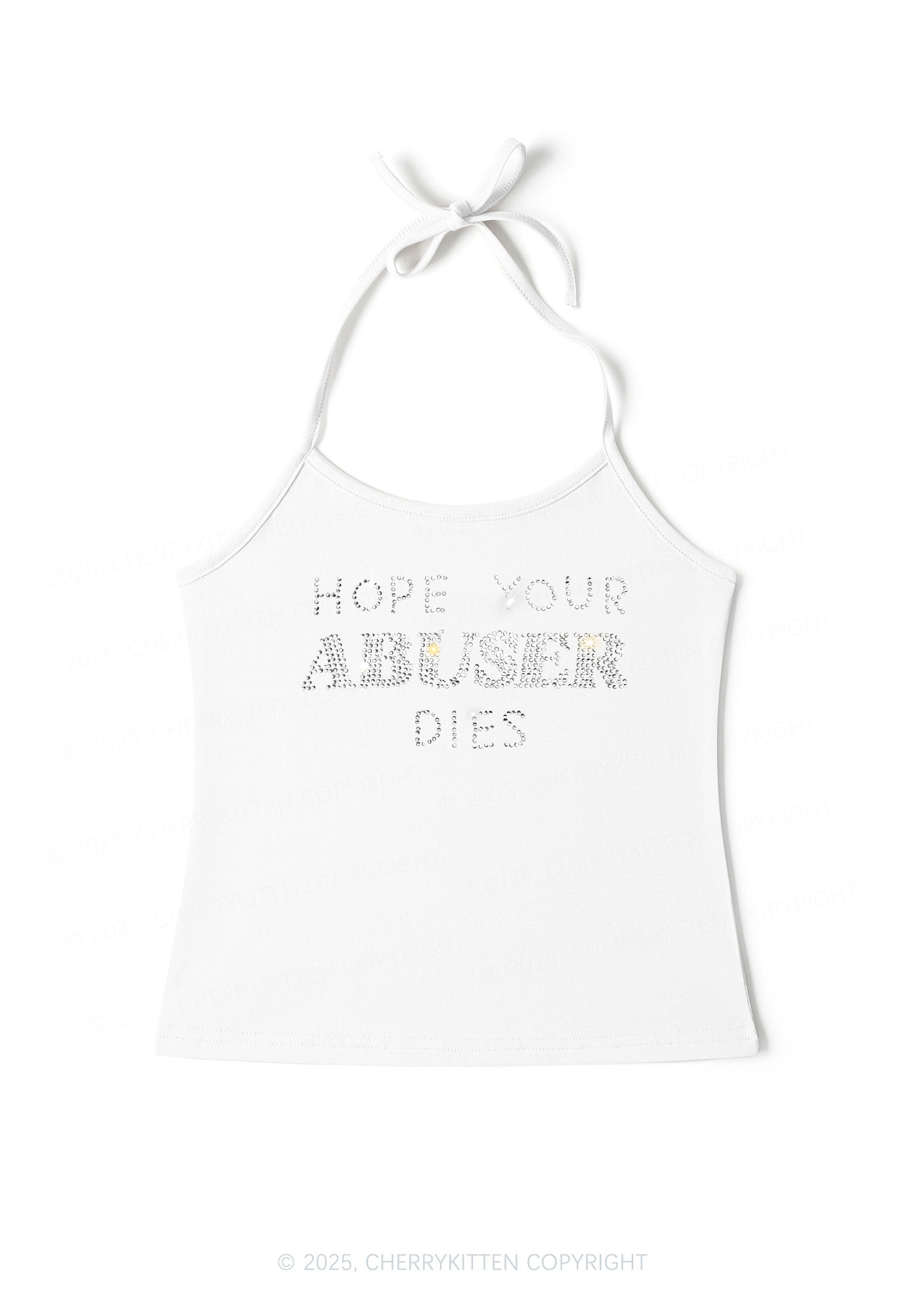 Rhinestone Abuser Dies Y2K Halter Neck Cami Cherrykitten