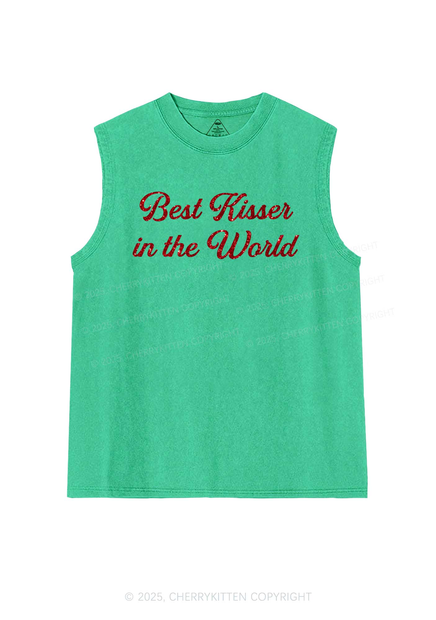 Glitter Best Kisser In The World Y2K Washed Muscle Tank Cherrykitten