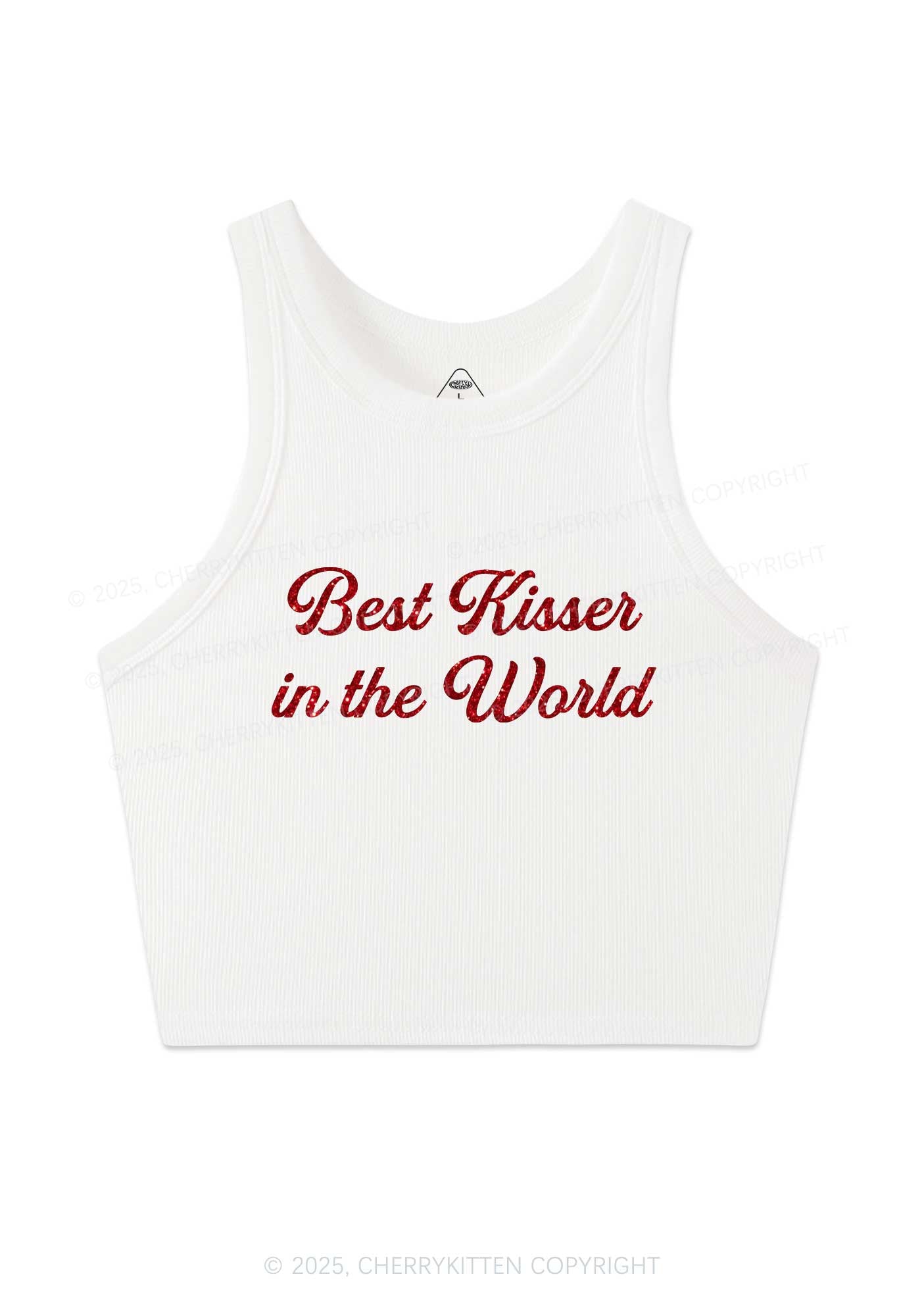 Glitter Best Kisser In The World Y2K Crop Tank Top Cherrykitten