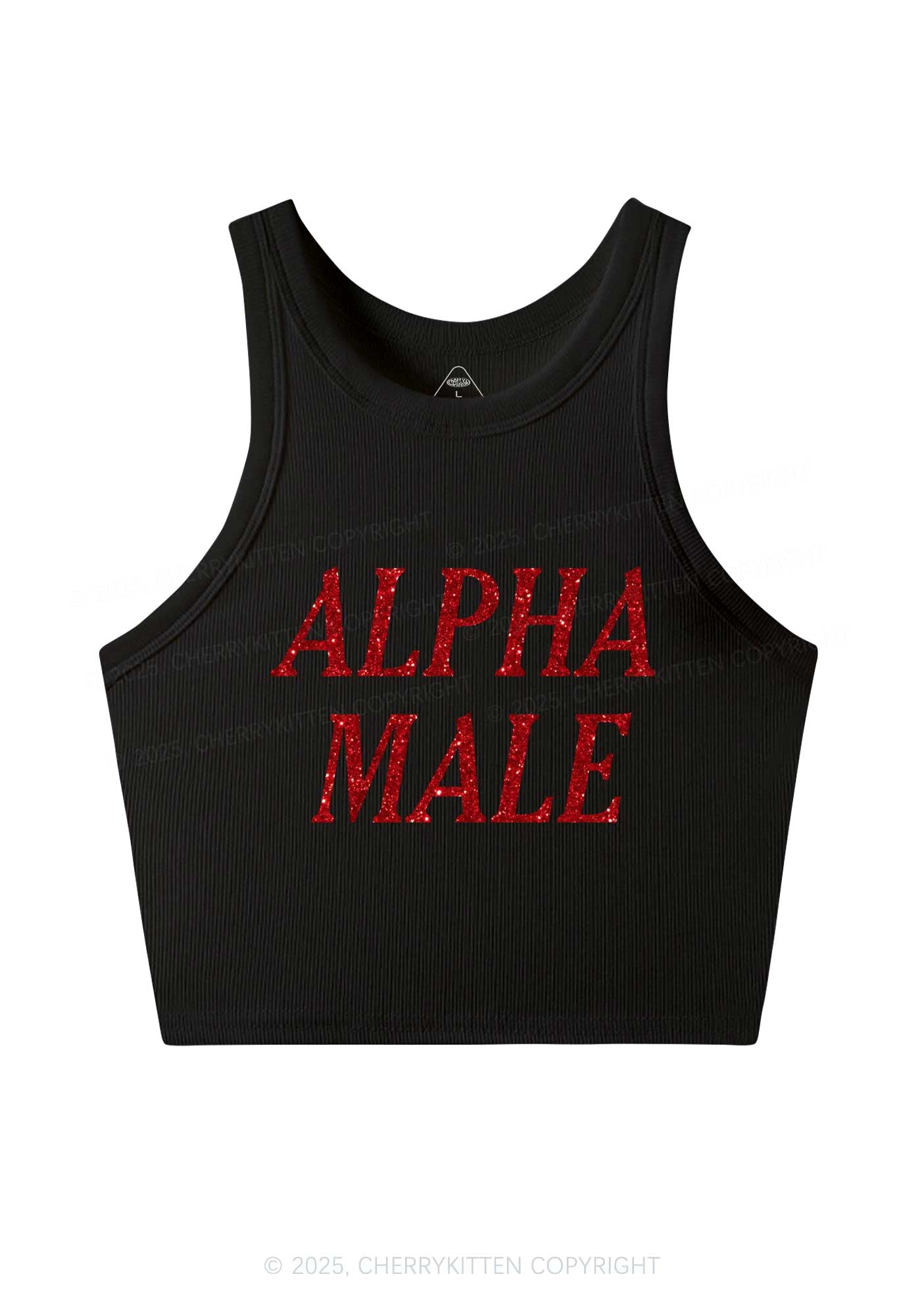 Glitter Alpha Male Y2K Crop Tank Top Cherrykitten