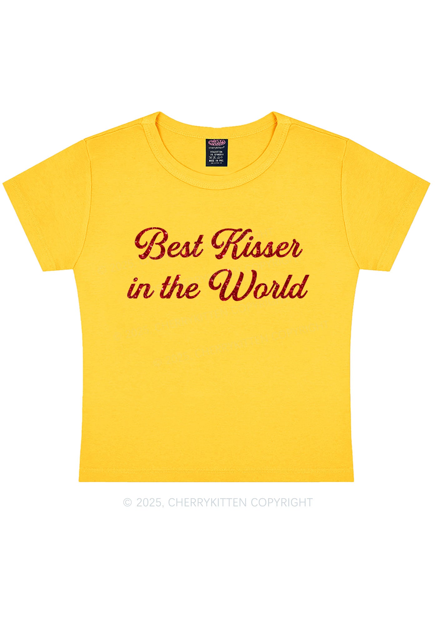 Glitter Best Kisser In The World Y2K Baby Tee Cherrykitten