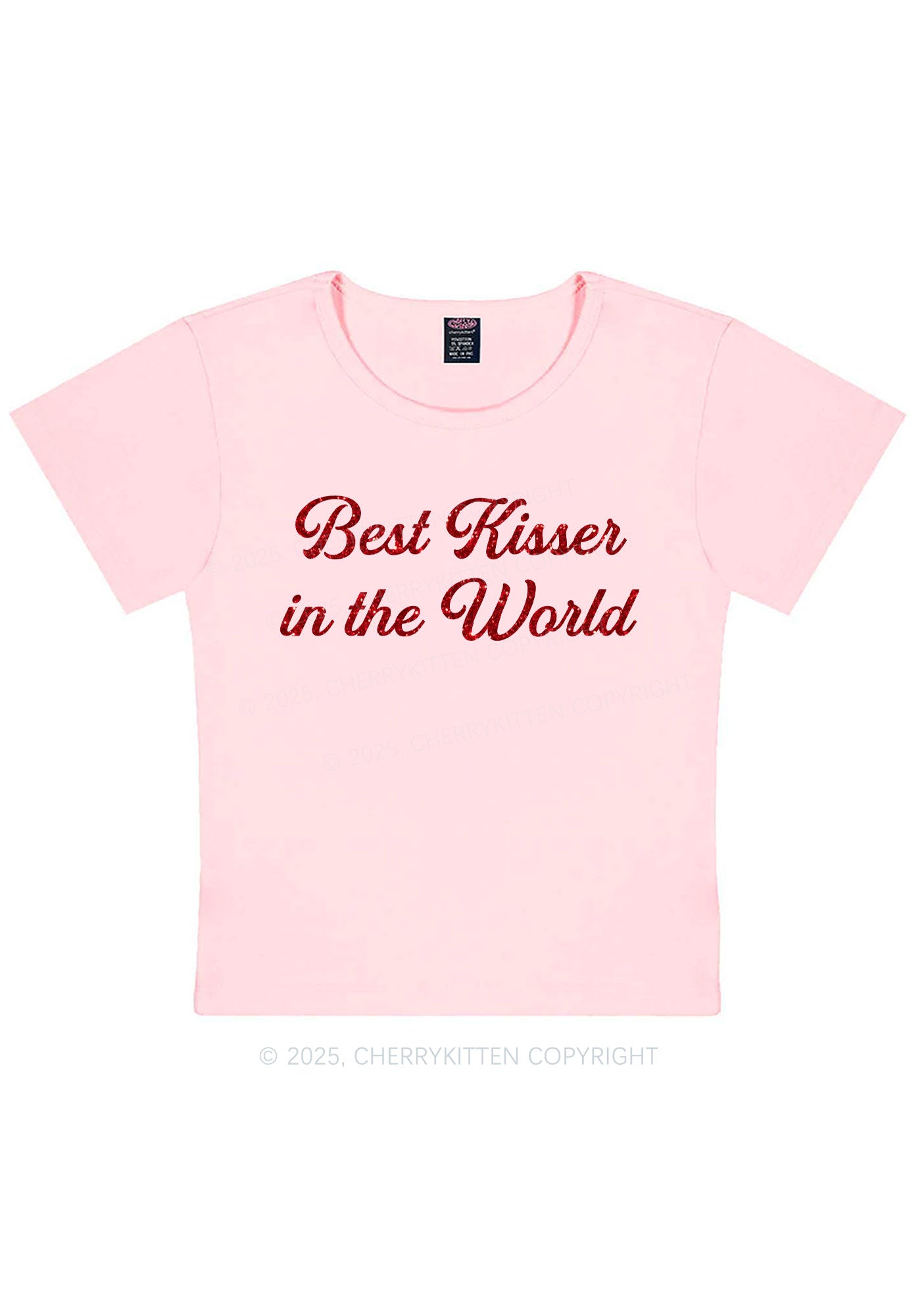 Glitter Best Kisser In The World Y2K Baby Tee Cherrykitten