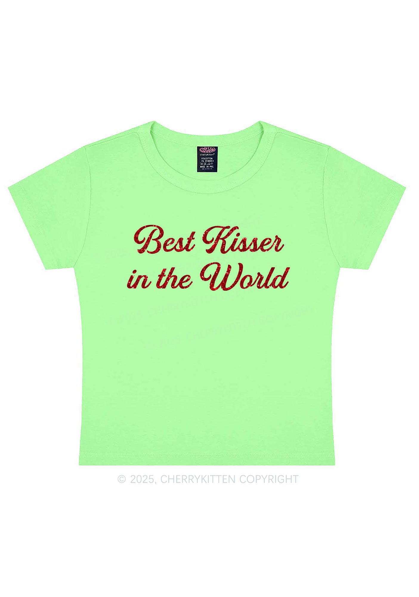 Glitter Best Kisser In The World Y2K Baby Tee Cherrykitten