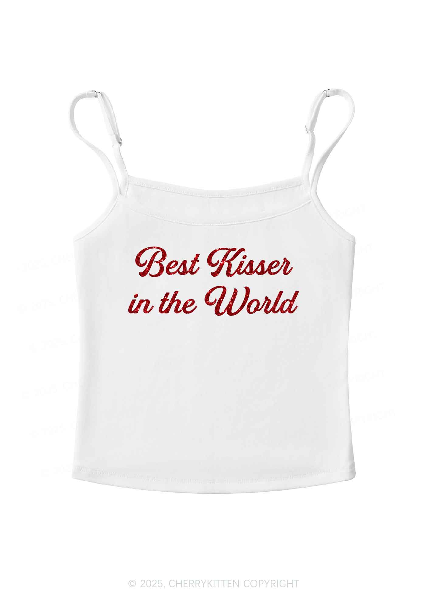 Glitter Best Kisser In The World Y2K Spaghetti Strap Cami Cherrykitten