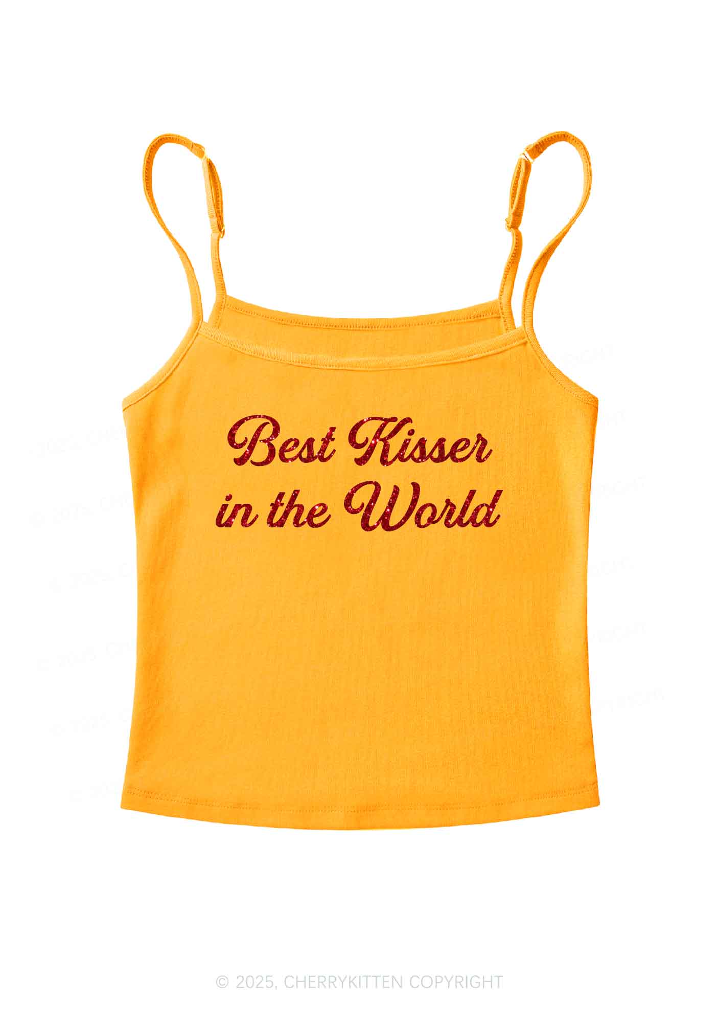 Glitter Best Kisser In The World Y2K Spaghetti Strap Cami Cherrykitten