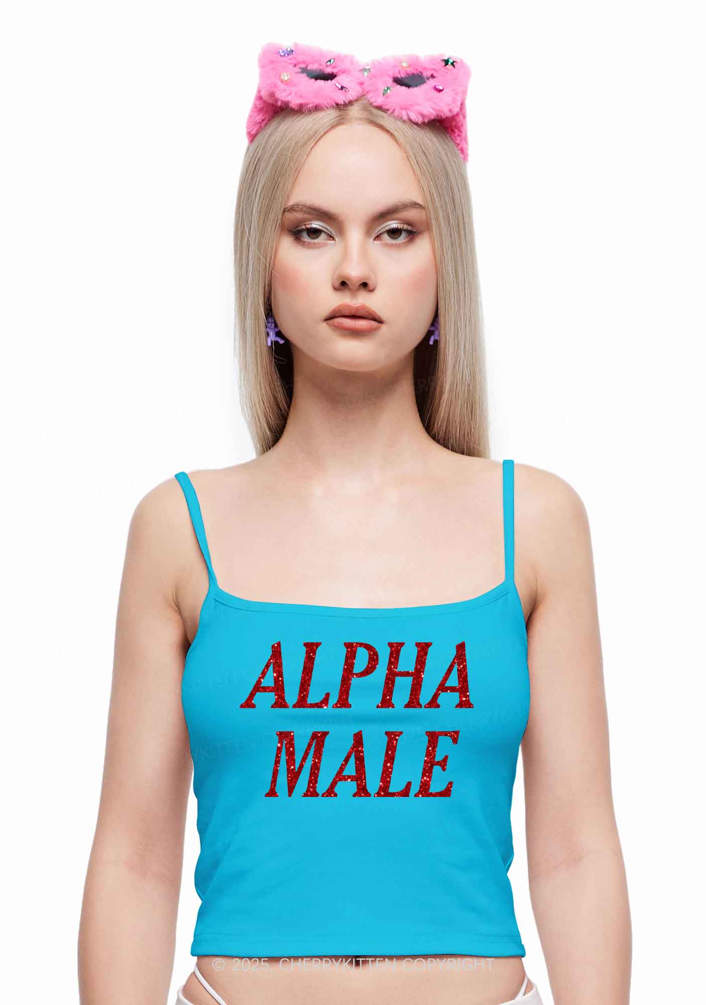 Glitter Alpha Male Y2K Spaghetti Strap Cami Cherrykitten