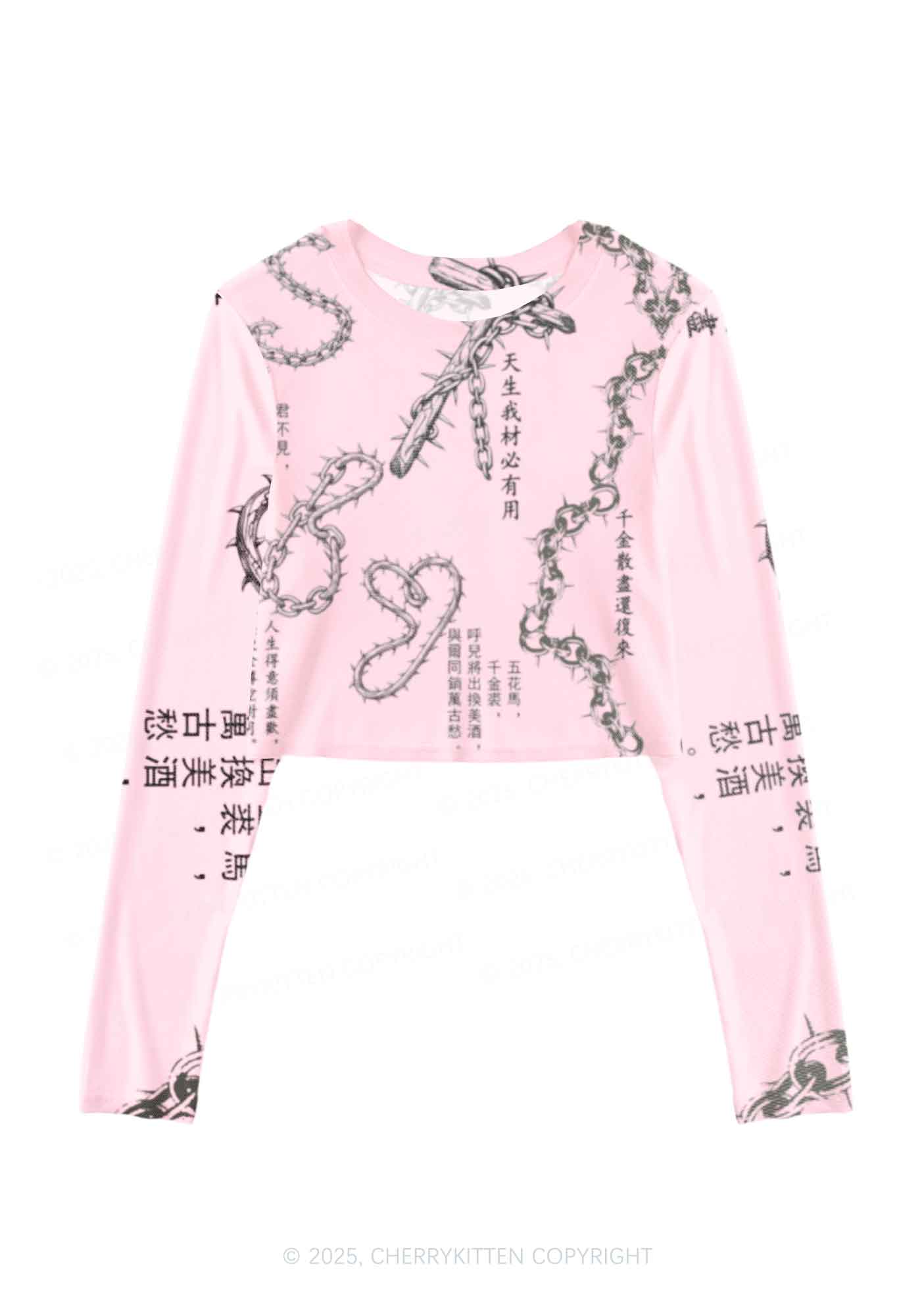 Born To Slay Y2K Mesh Long Sleeve Crop Top Cherrykitten