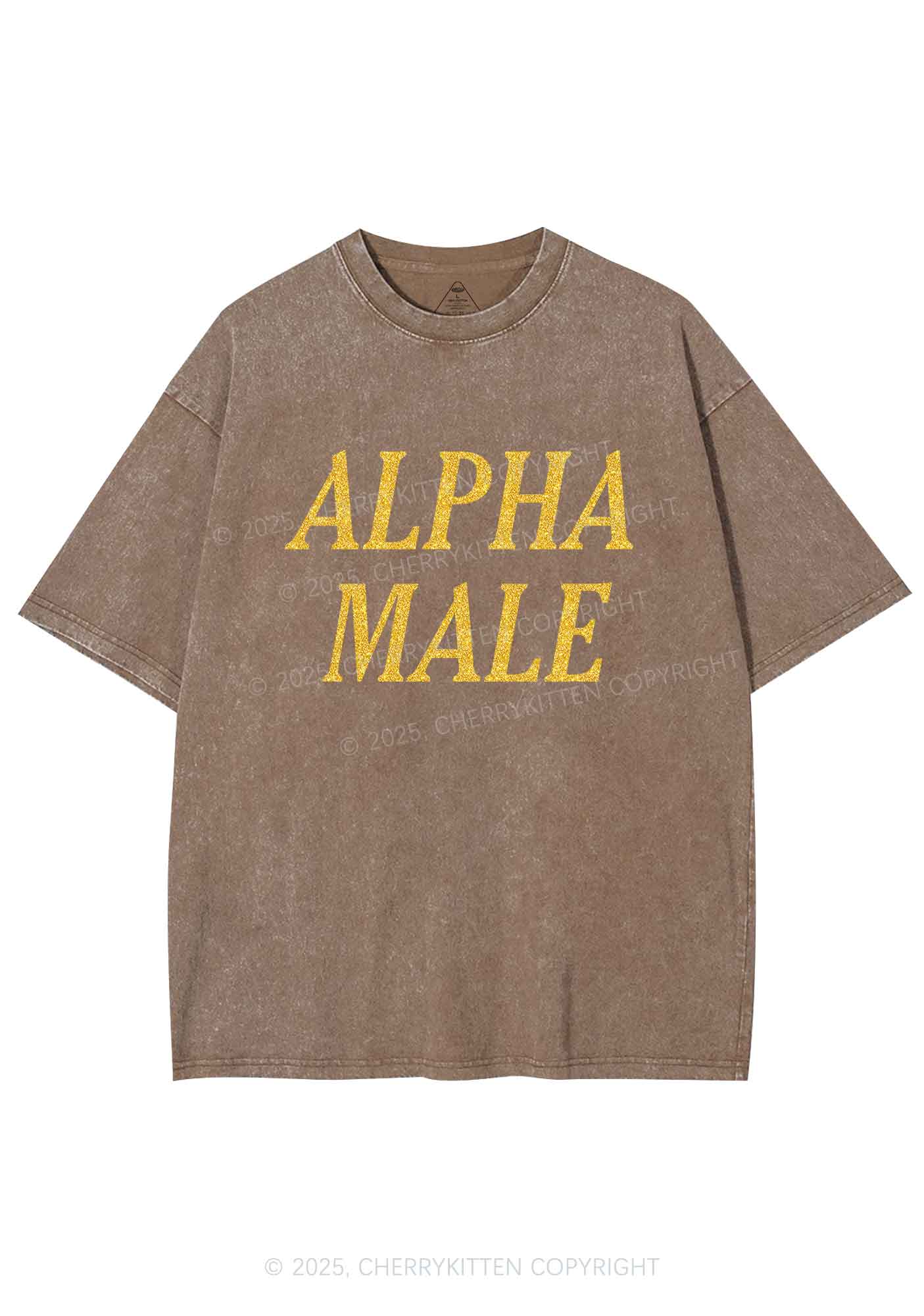 Glitter Alpha Male Y2K Shirts Washed Tee Cherrykitten