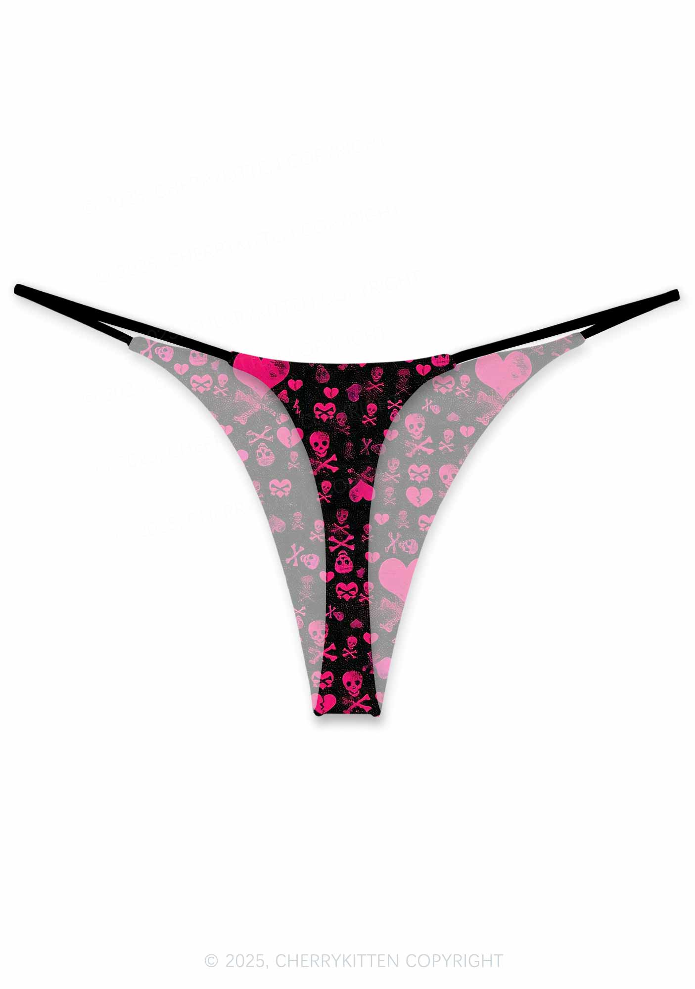 Skeleton Pink Love Valentine's Day Y2K Print Couples Thong Set Cherrykitten