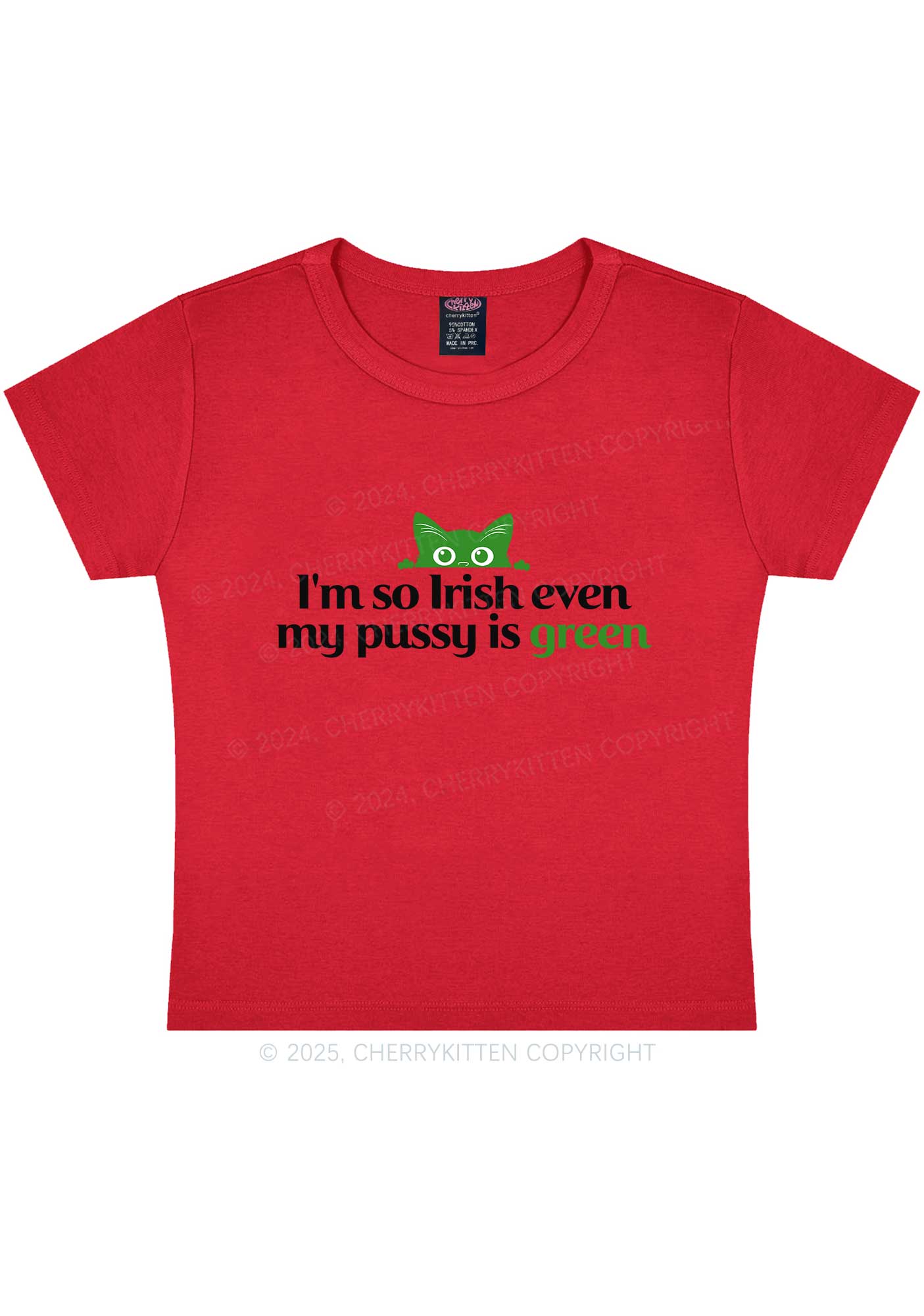 Green Puxxy St Patricks Y2K Baby Tee Cherrykitten