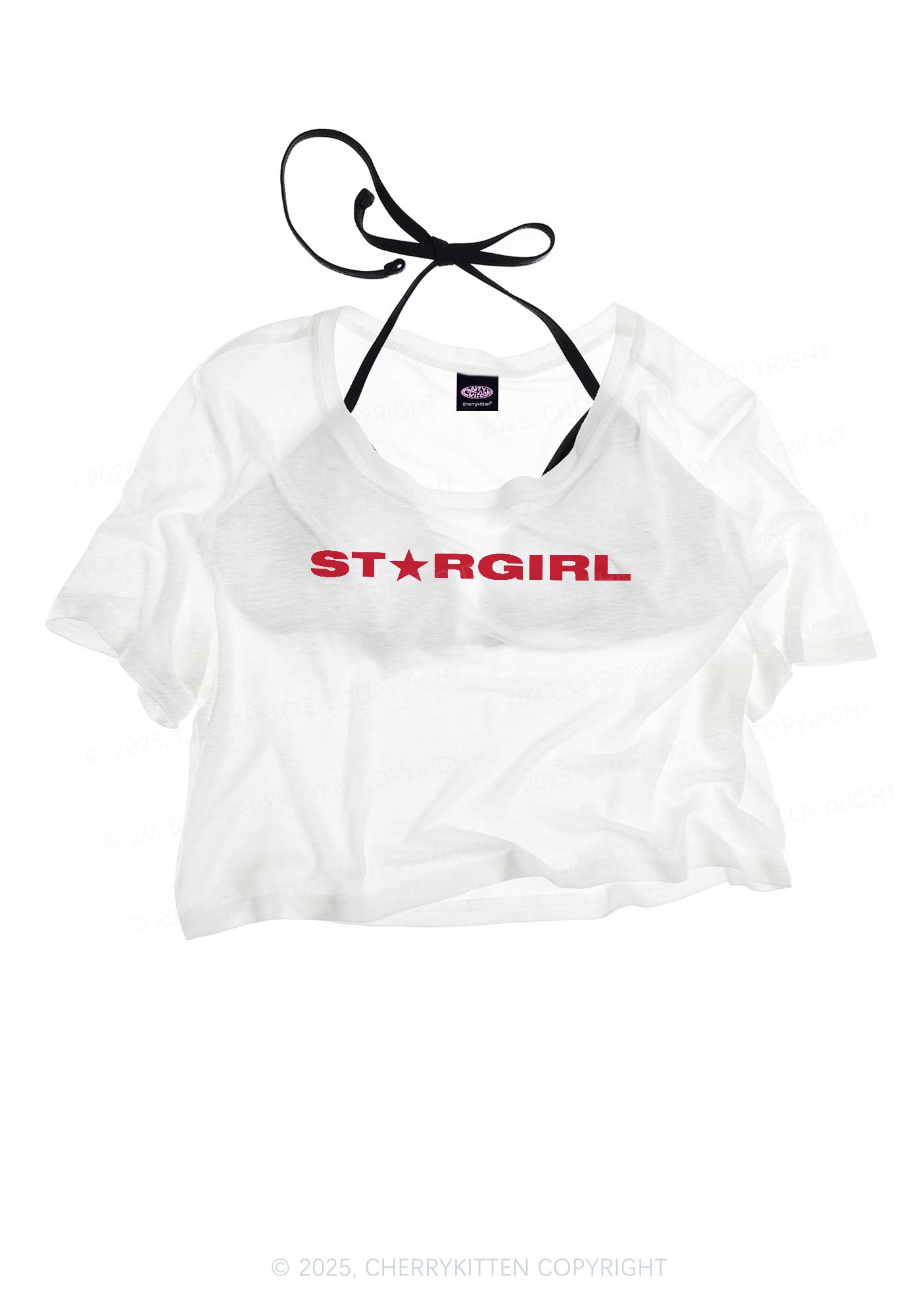 Red Stargirl Y2K Sheer Crop Tee Cherrykitten
