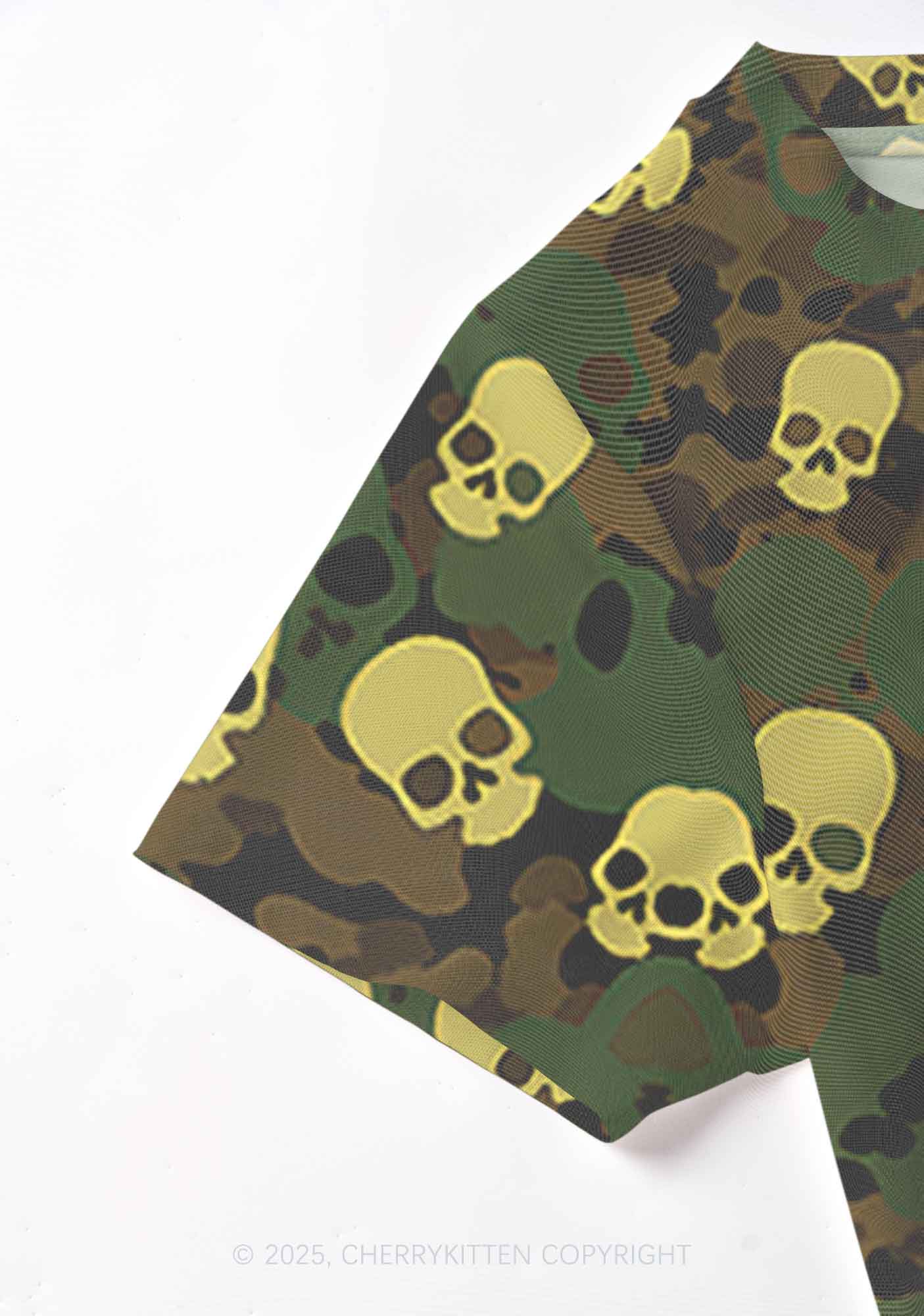 Halloween Camouflage Skull Y2K Mesh Crop Top Cherrykitten