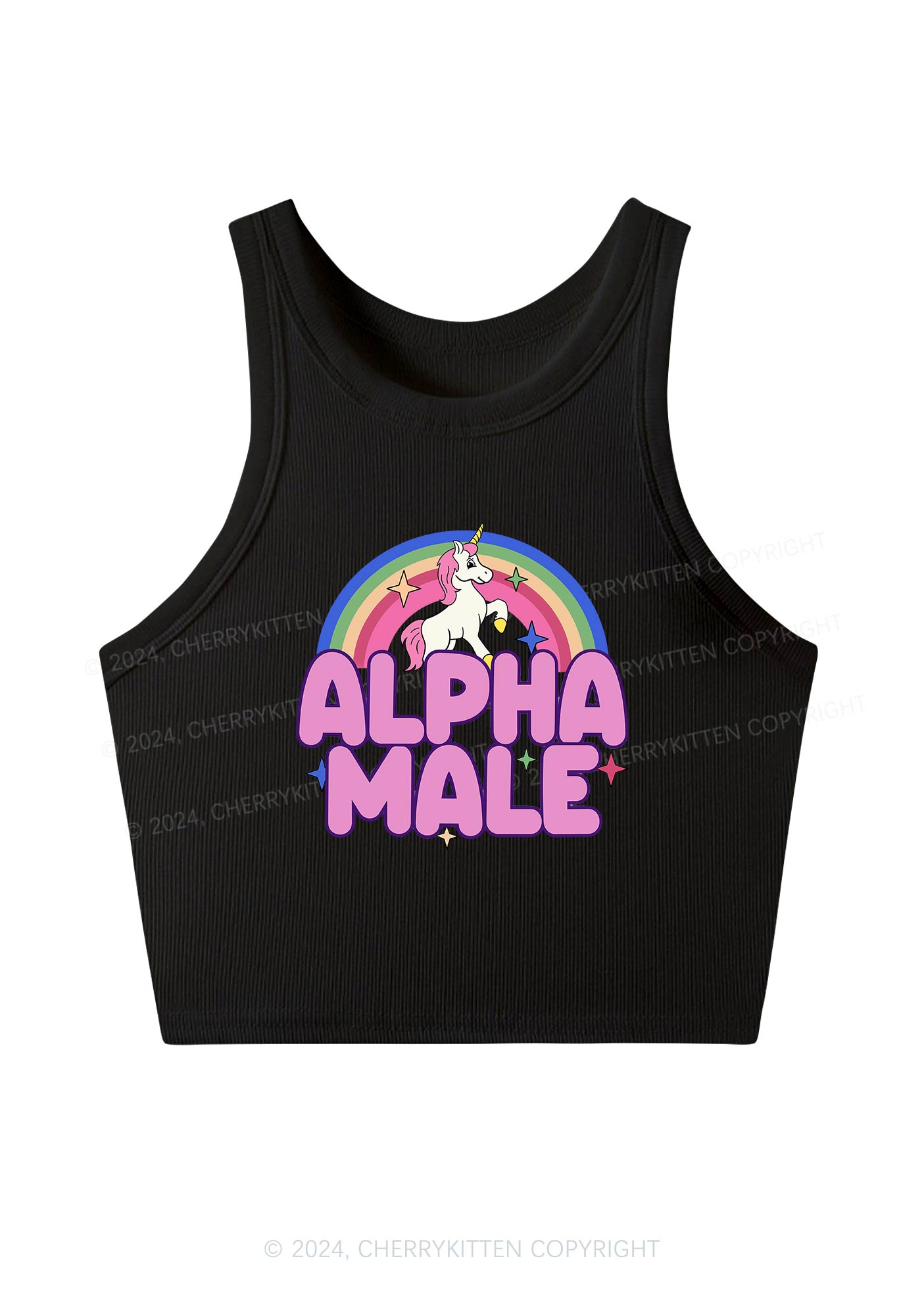 Rainbow Unicorn Alpha Male Y2K Crop Tank Top Cherrykitten