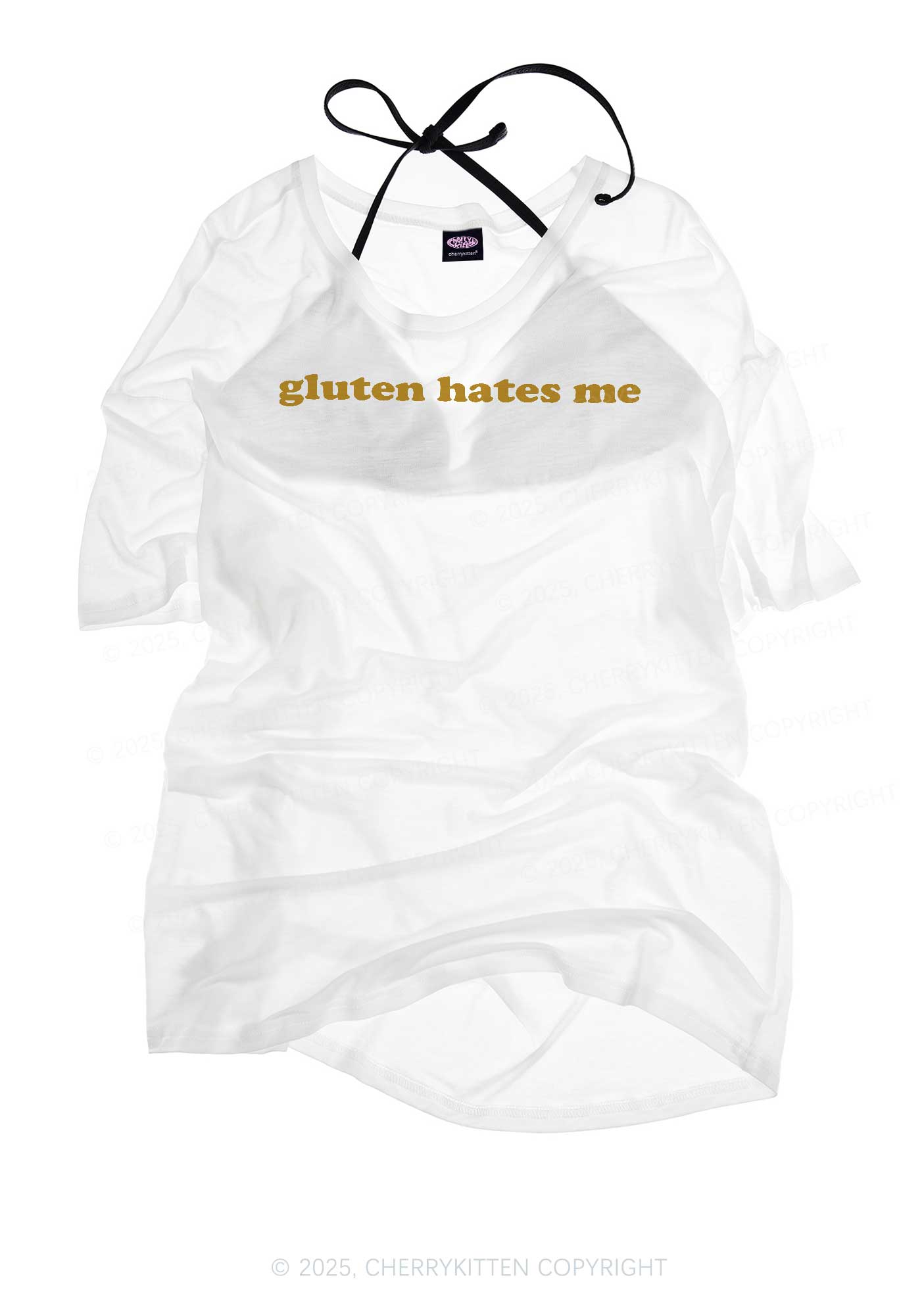 Gluten Hates Me Y2K Sheer Boyfriend Tee Cherrykitten