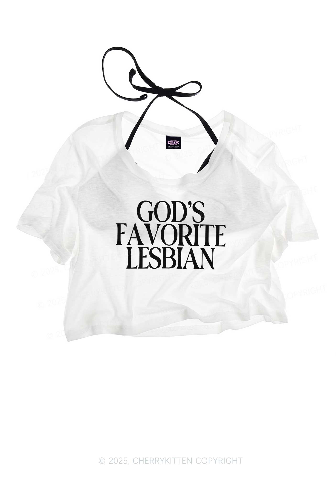 Gods Favorite Lesbian Pride Y2K Sheer Crop Tee Cherrykitten