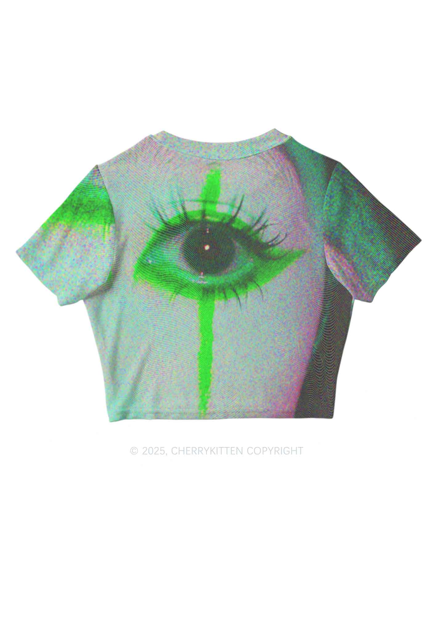 Halloween Cry Eye Y2K Mesh Crop Top Cherrykitten