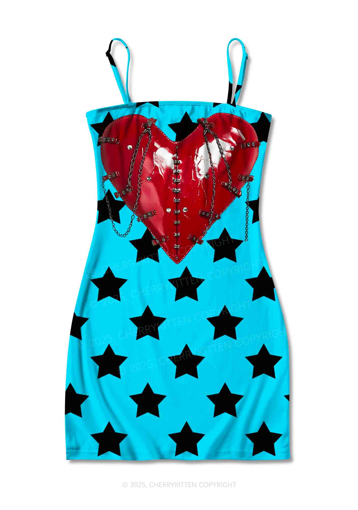 Punk Red Heart Y2K Print Slip Dress Cherrykitten