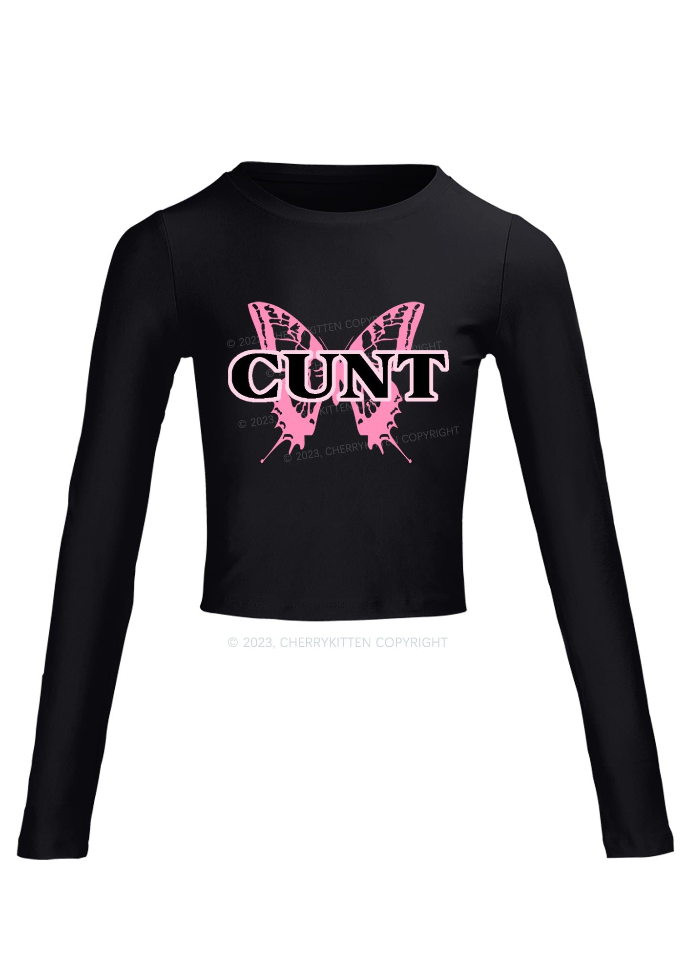 Cunt Butterfly Long Sleeve Crop Top Cherrykitten