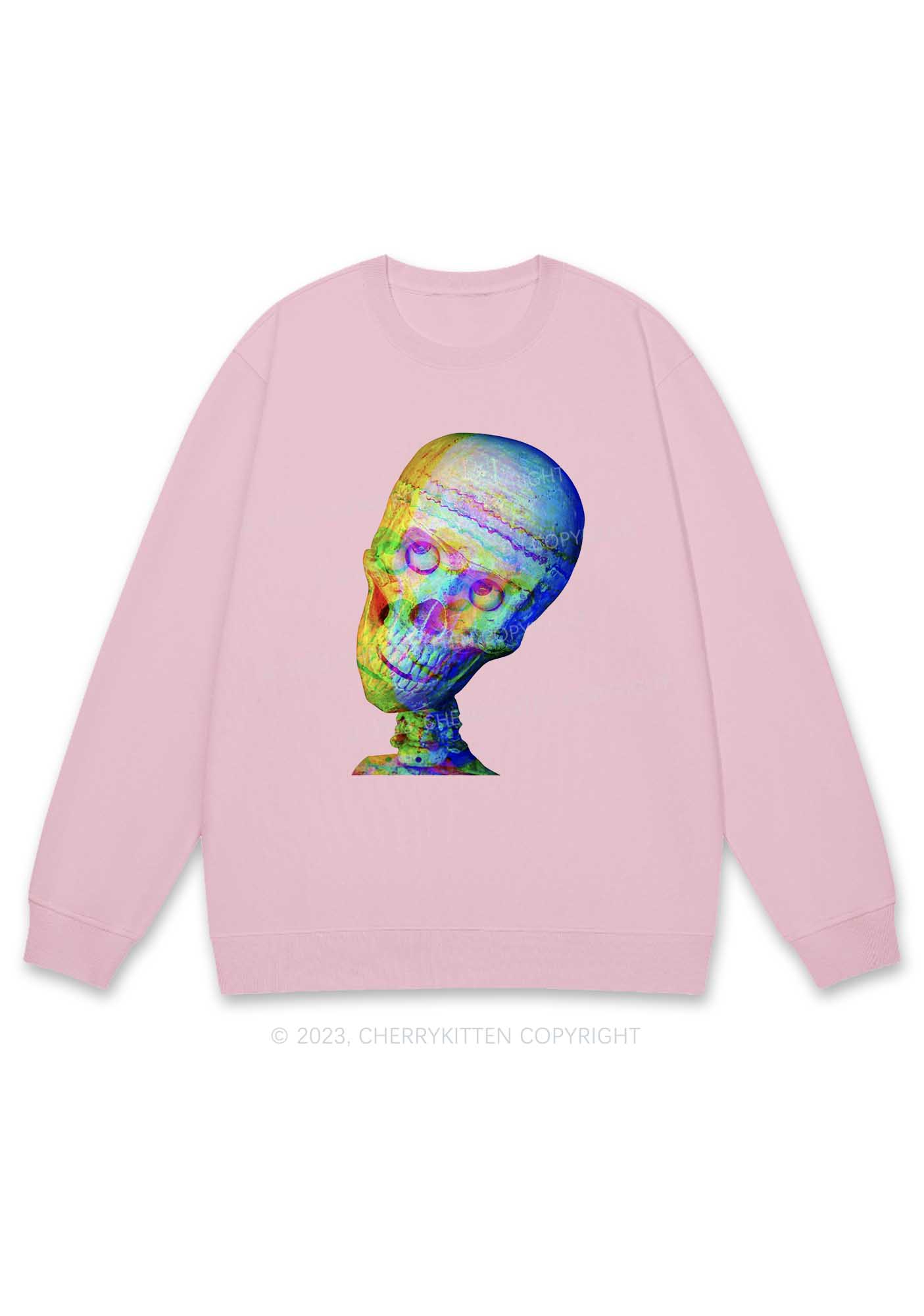 Rainbow Skull Halloween Y2K Sweatshirt Cherrykitten