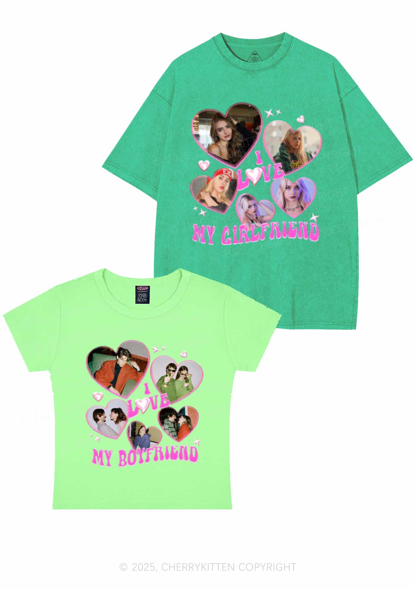 Custom My BF GF Photos Y2K Valentine's Day Couple Shirt Cherrykitten