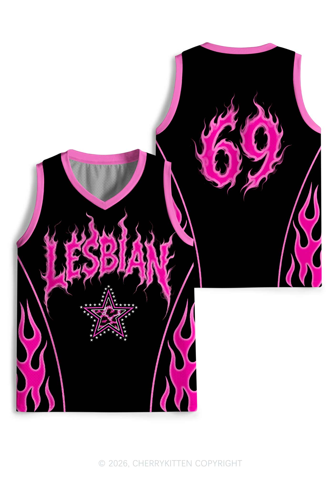 Hot Pink Flame Lesbian Pride Y2K Sport Jersey Tank Cherrykitten