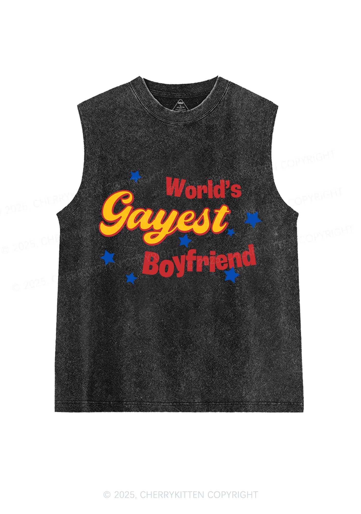 Worlds Gayest Boyfriend Pride Y2K Washed Muscle Tank Cherrykitten