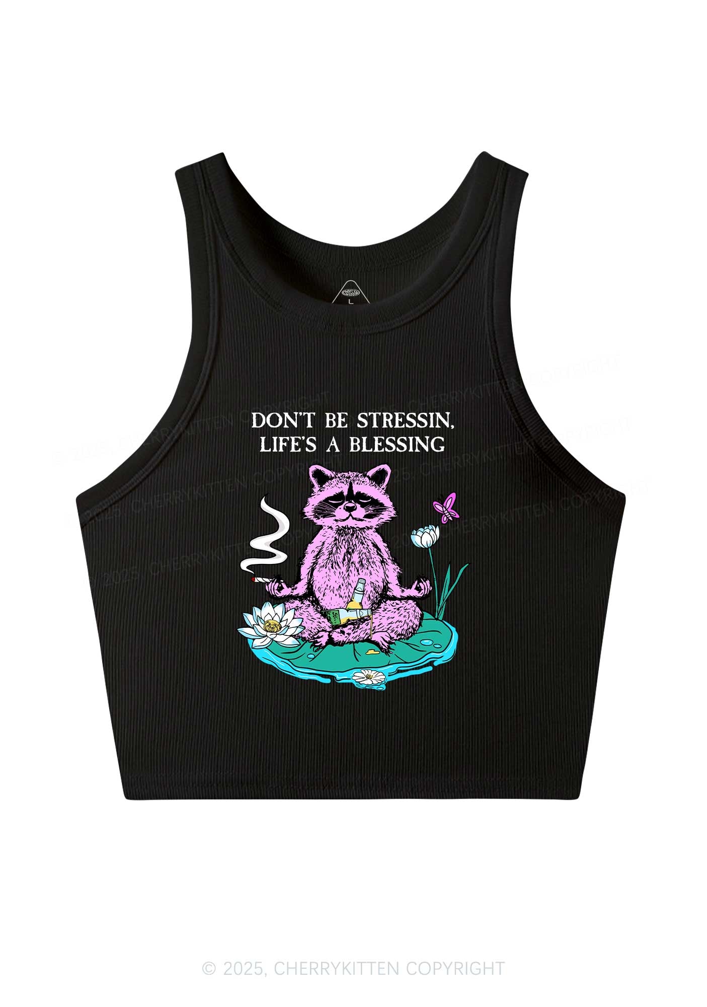 Dont Stress Raccoon Y2K Crop Tank Top Cherrykitten