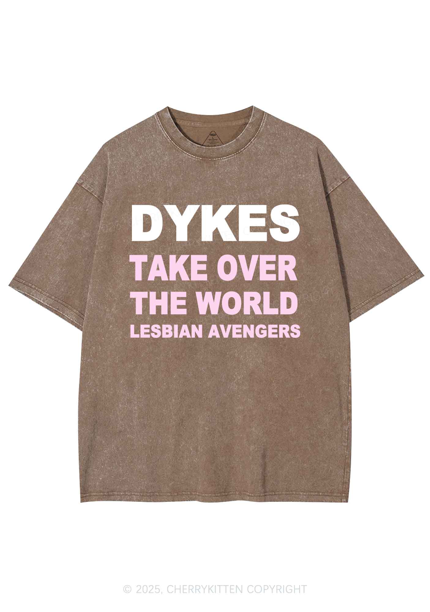 Dyke Take Over The World Y2K Shirts Washed Tee Cherrykitten
