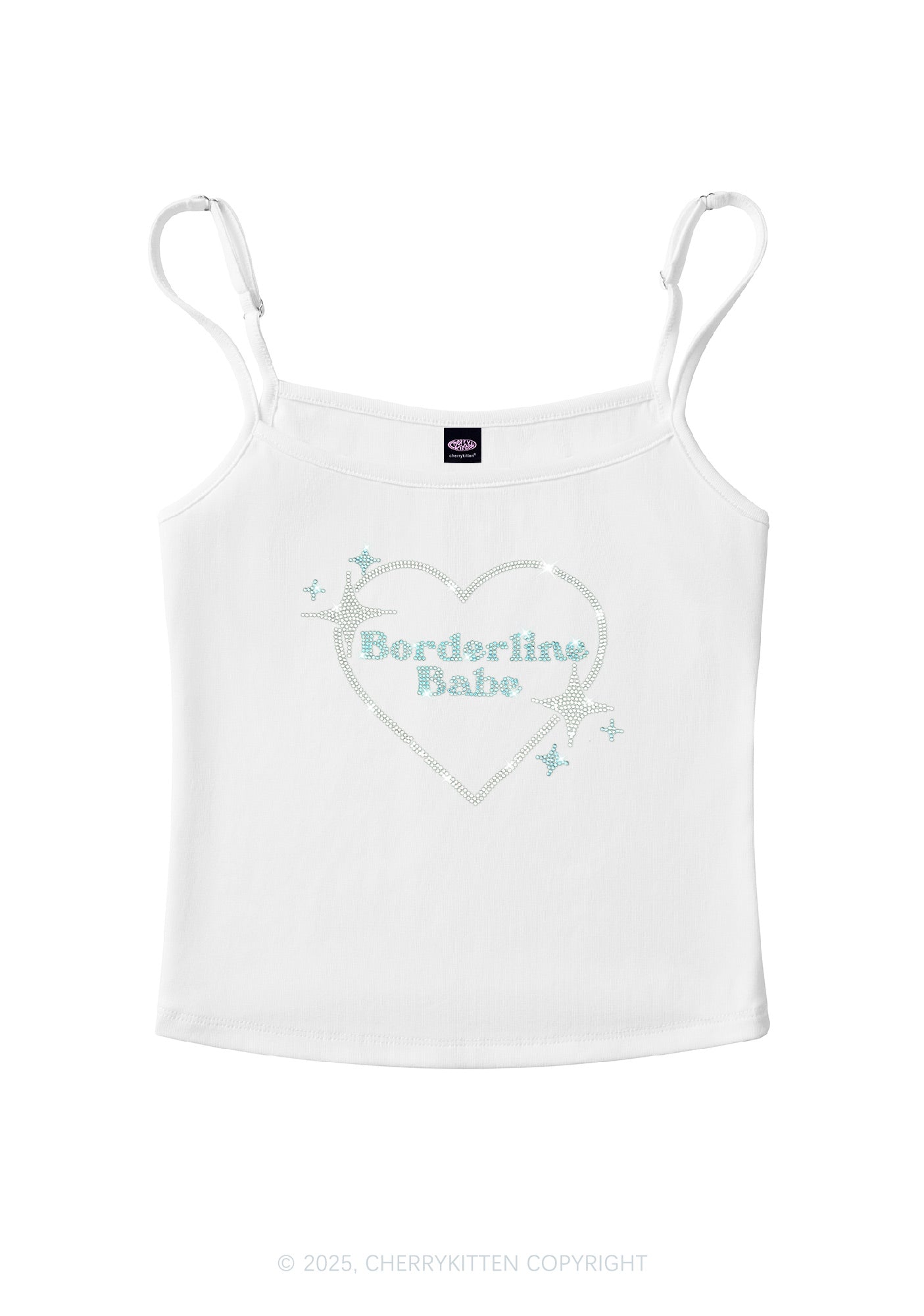 Rhinestone Borderline Personality Babe Y2K Spaghetti Strap Cami Cherrykitten