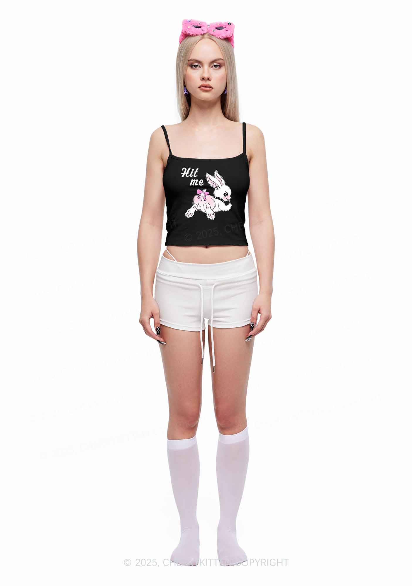 Hit Me White Bunny Y2K Spaghetti Strap Cami Cherrykitten