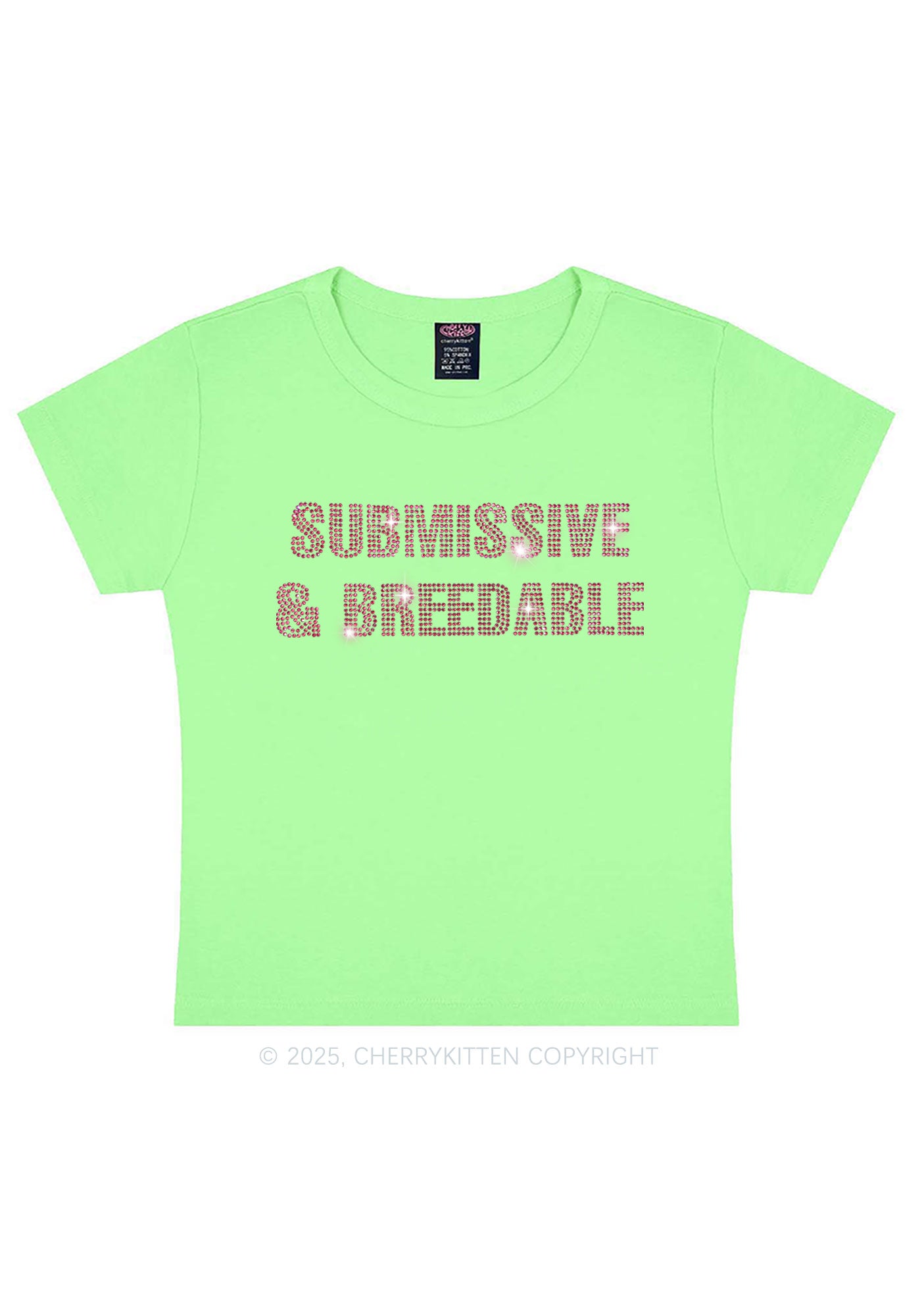 Rhinestone Submissive And Breedable Y2K Baby Tee Cherrykitten